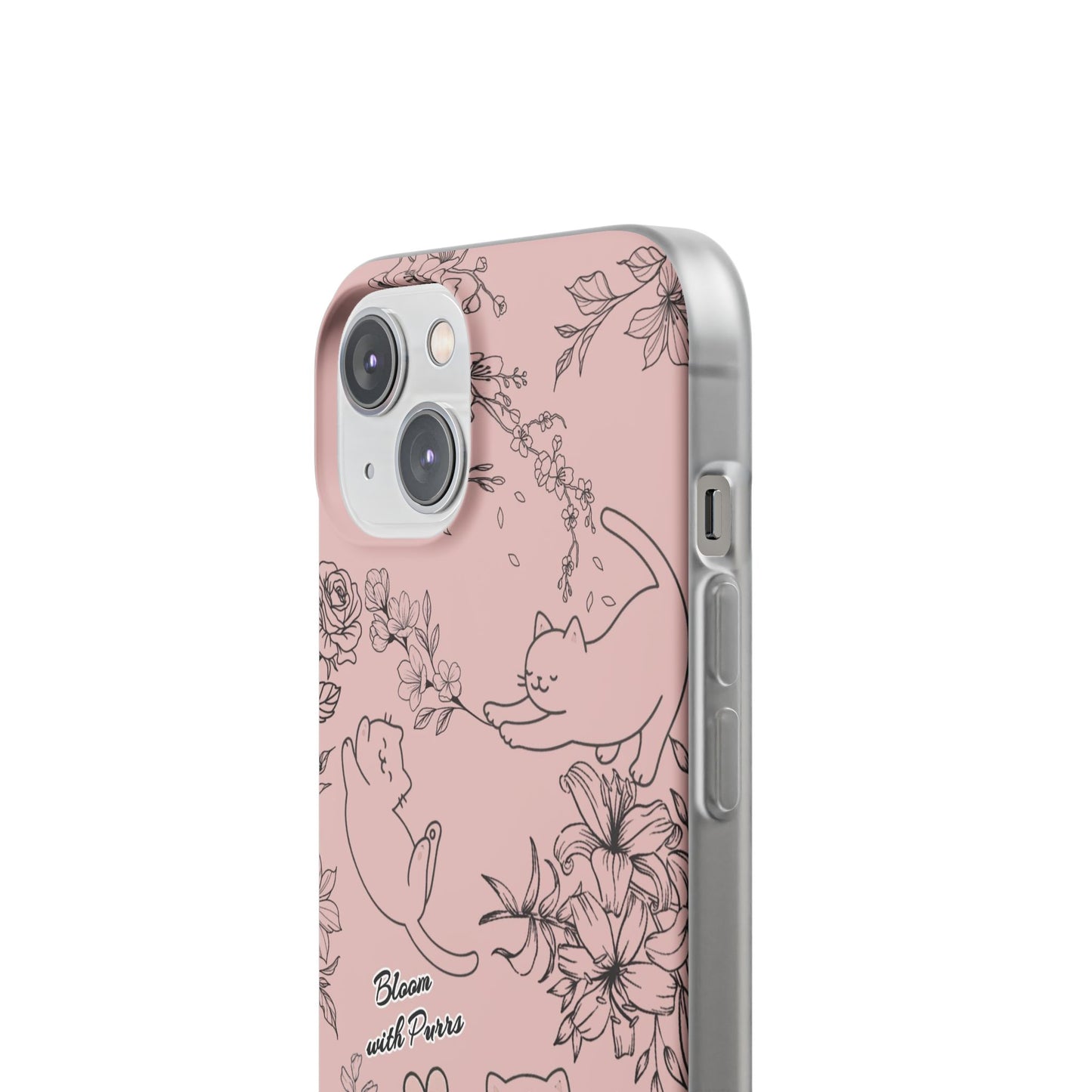 Cute Cat Floral Flexi Cases, Phone Covers for Cat Lovers, Pet Gifts, Trendy Tech Accessories, Pink Cat Design
