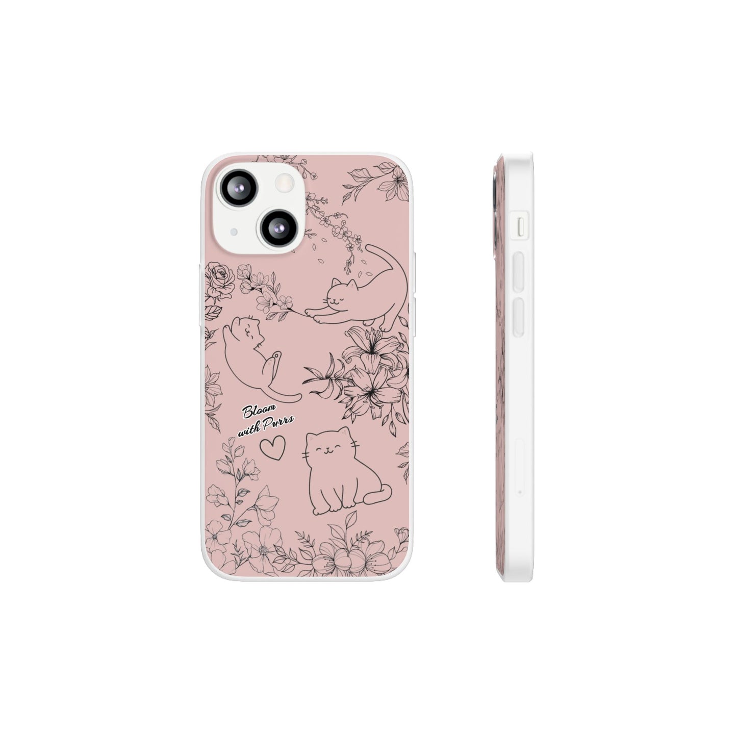 Cute Cat Floral Flexi Cases, Phone Covers for Cat Lovers, Pet Gifts, Trendy Tech Accessories, Pink Cat Design
