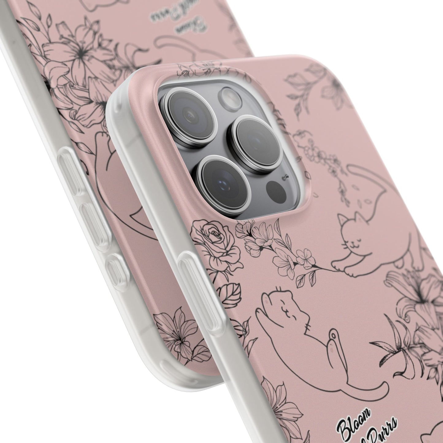 Cute Cat Floral Flexi Cases, Phone Covers for Cat Lovers, Pet Gifts, Trendy Tech Accessories, Pink Cat Design