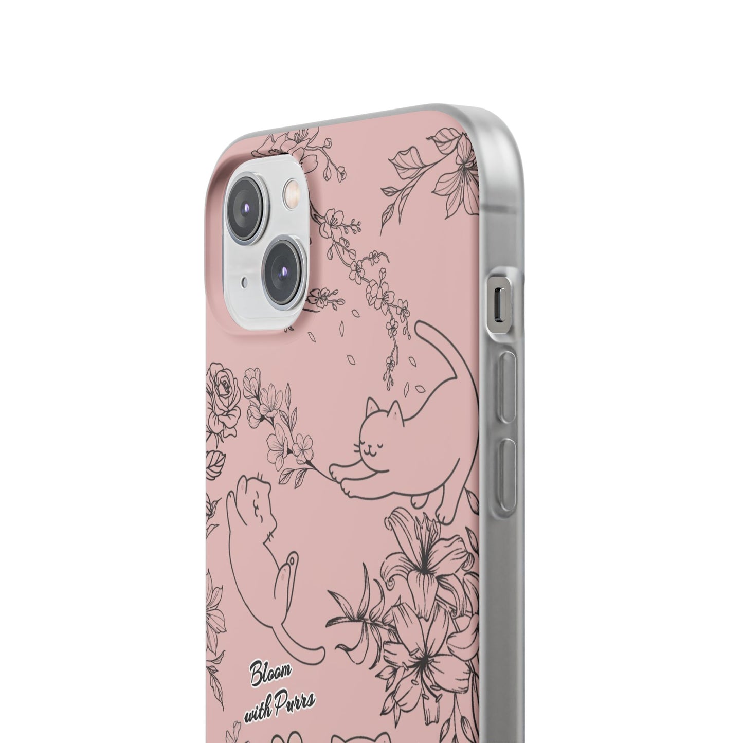 Cute Cat Floral Flexi Cases, Phone Covers for Cat Lovers, Pet Gifts, Trendy Tech Accessories, Pink Cat Design