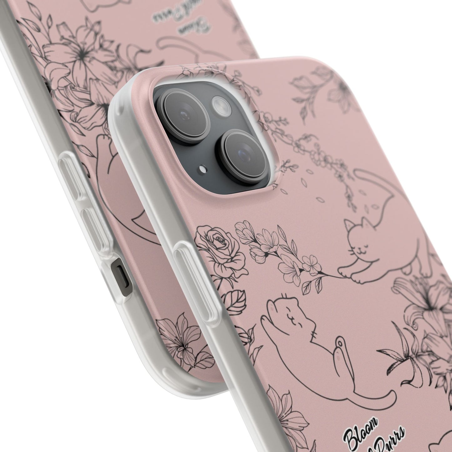 Cute Cat Floral Flexi Cases, Phone Covers for Cat Lovers, Pet Gifts, Trendy Tech Accessories, Pink Cat Design