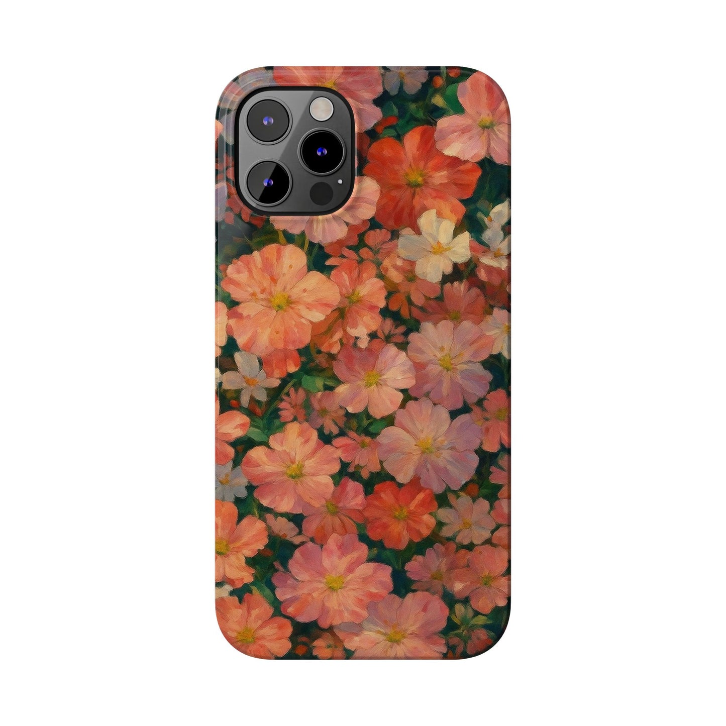Floral Cluster Slim Phone Case, Pink Red Lavender White, Oil Painting Brushstroke, Artistic Hand-Painted