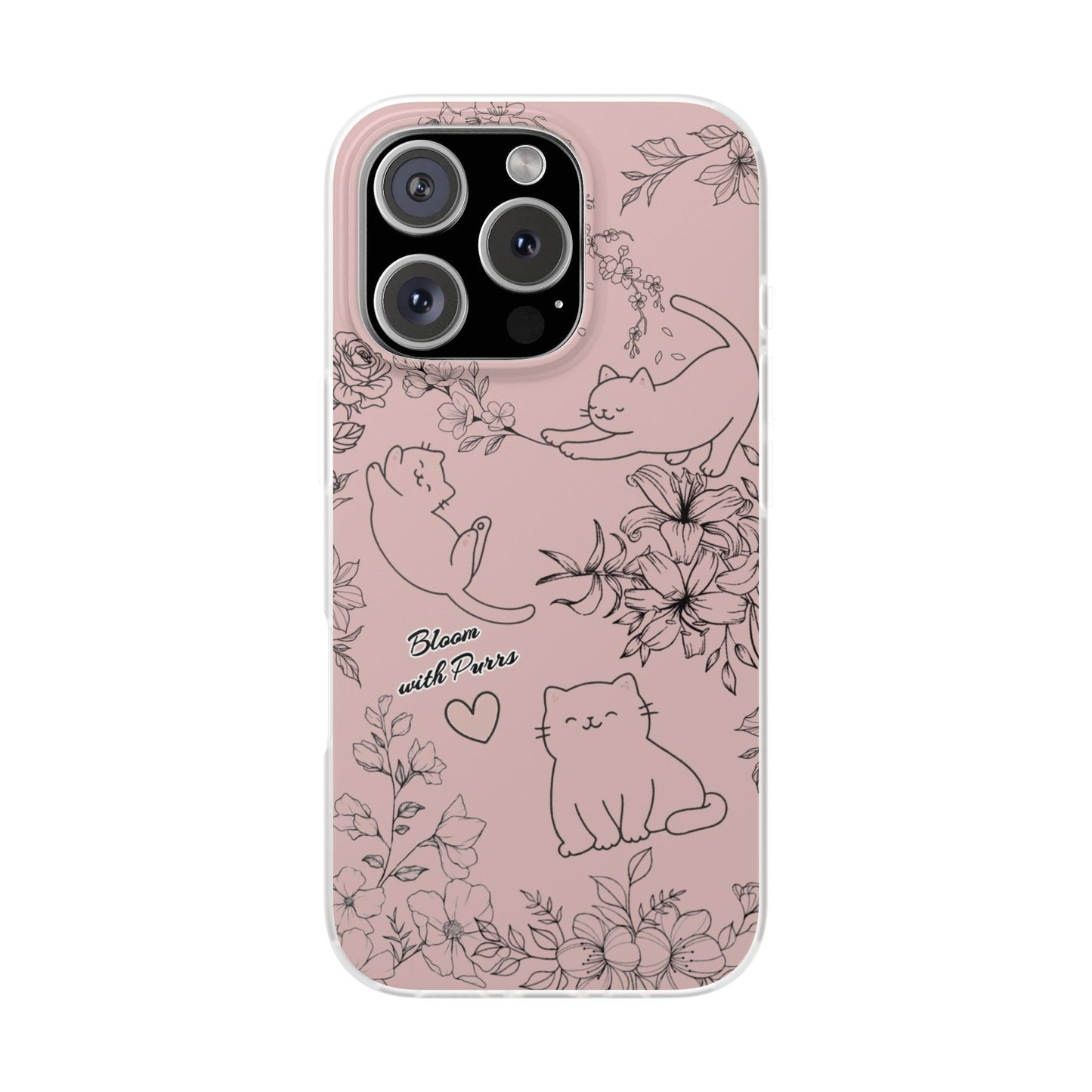 Cute Cat Floral Flexi Cases, Phone Covers for Cat Lovers, Pet Gifts, Trendy Tech Accessories, Pink Cat Design