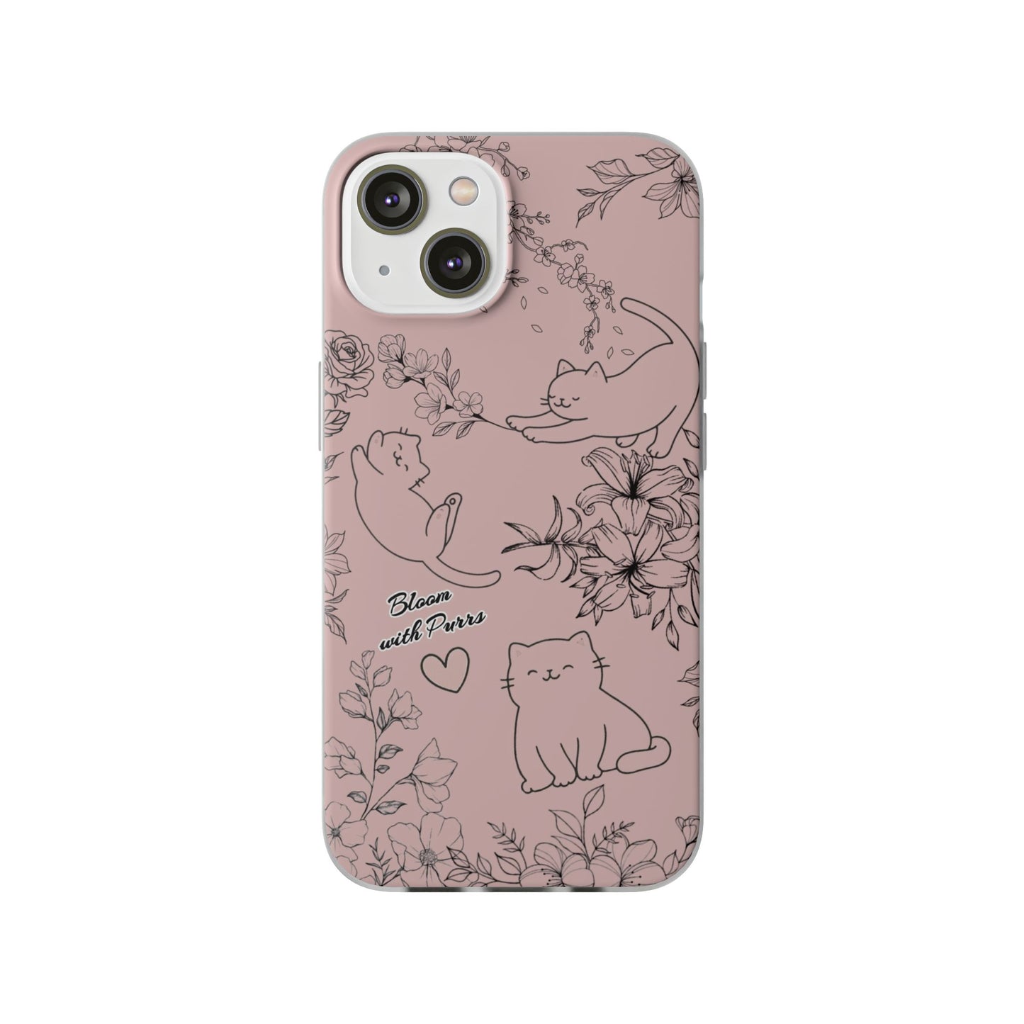 Cute Cat Floral Flexi Cases, Phone Covers for Cat Lovers, Pet Gifts, Trendy Tech Accessories, Pink Cat Design