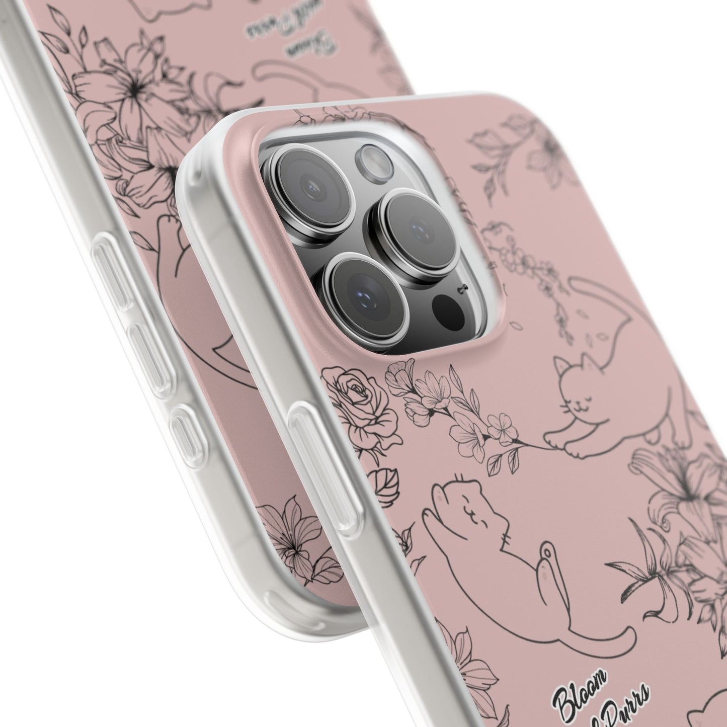 Cute Cat Floral Flexi Cases, Phone Covers for Cat Lovers, Pet Gifts, Trendy Tech Accessories, Pink Cat Design