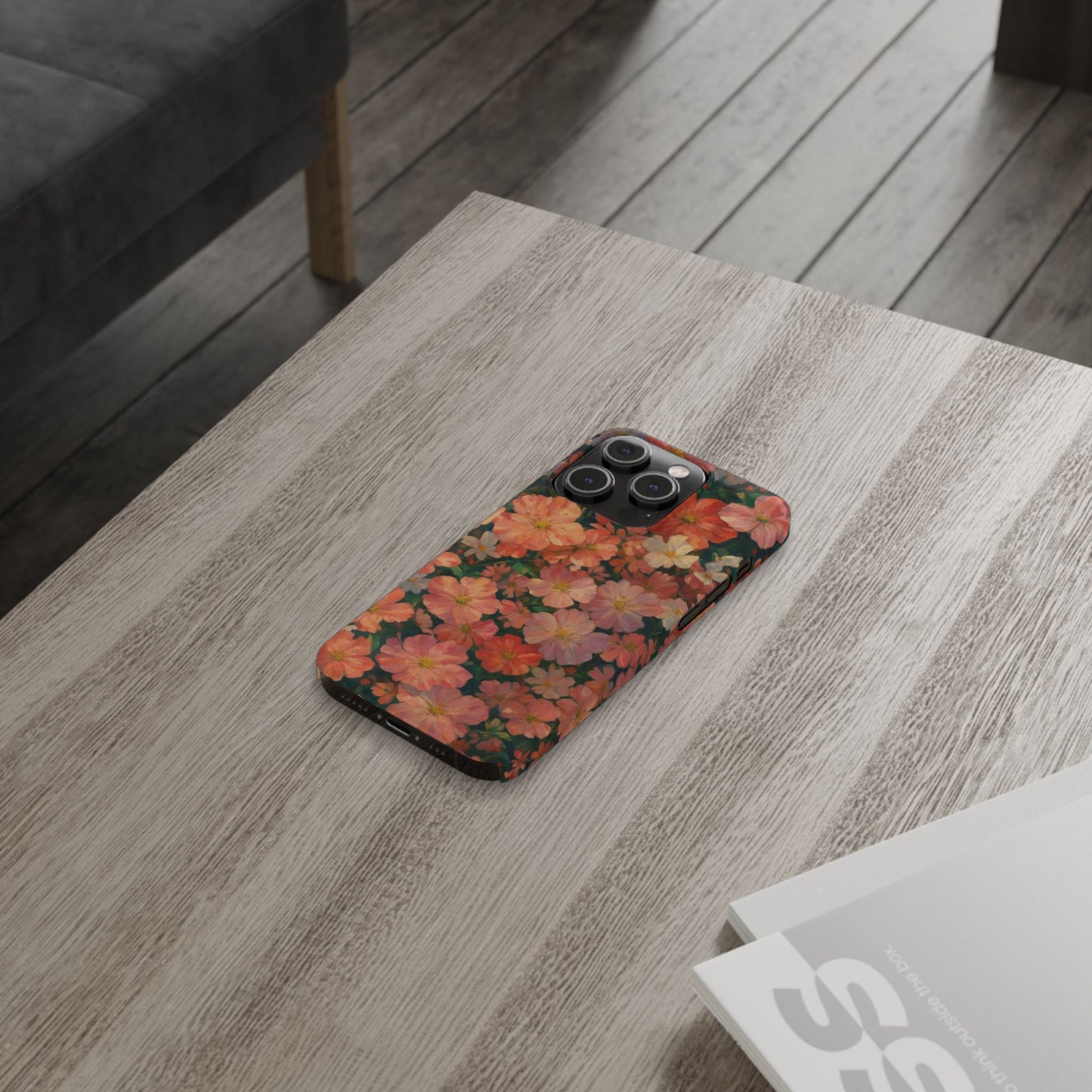 Floral Cluster Slim Phone Case, Pink Red Lavender White, Oil Painting Brushstroke, Artistic Hand-Painted