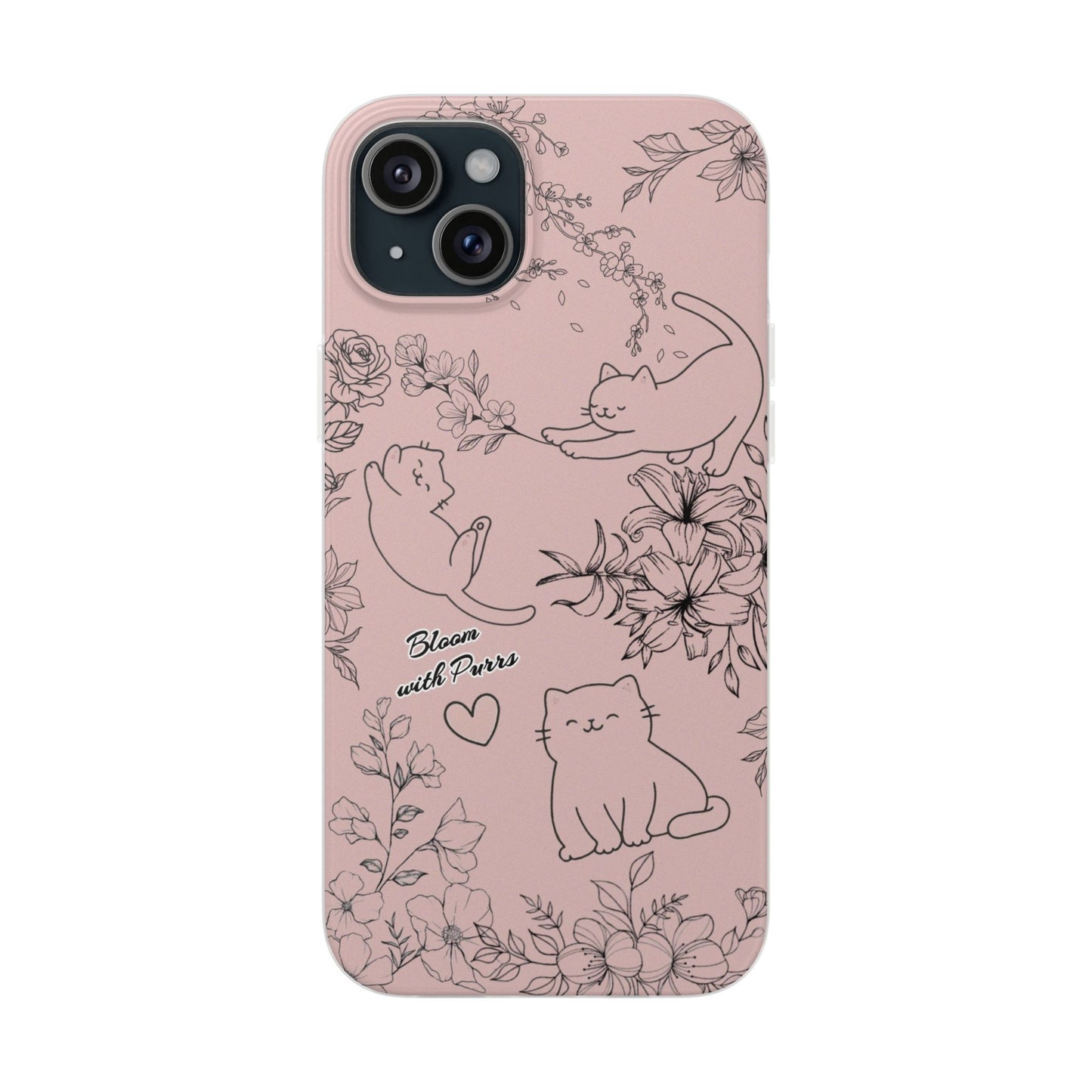 Cute Cat Floral Flexi Cases, Phone Covers for Cat Lovers, Pet Gifts, Trendy Tech Accessories, Pink Cat Design