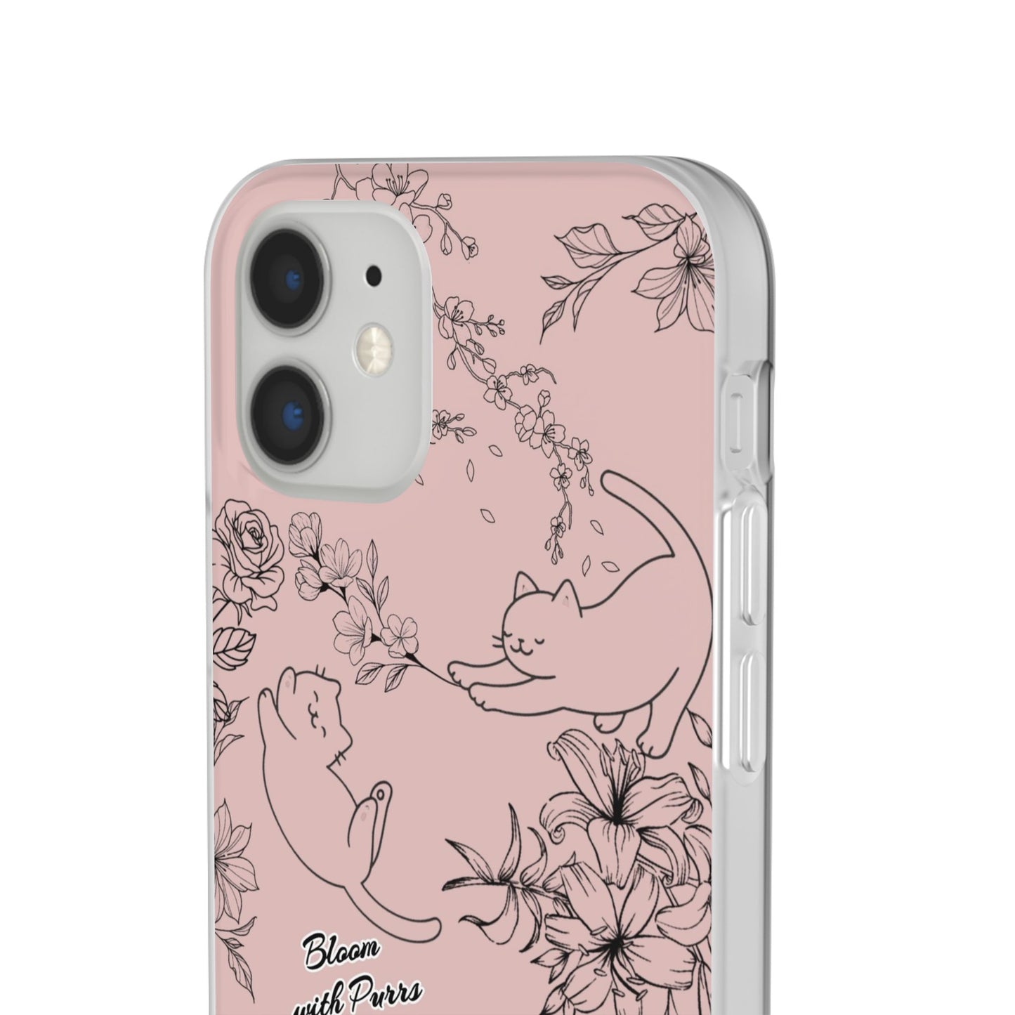 Cute Cat Floral Flexi Cases, Phone Covers for Cat Lovers, Pet Gifts, Trendy Tech Accessories, Pink Cat Design