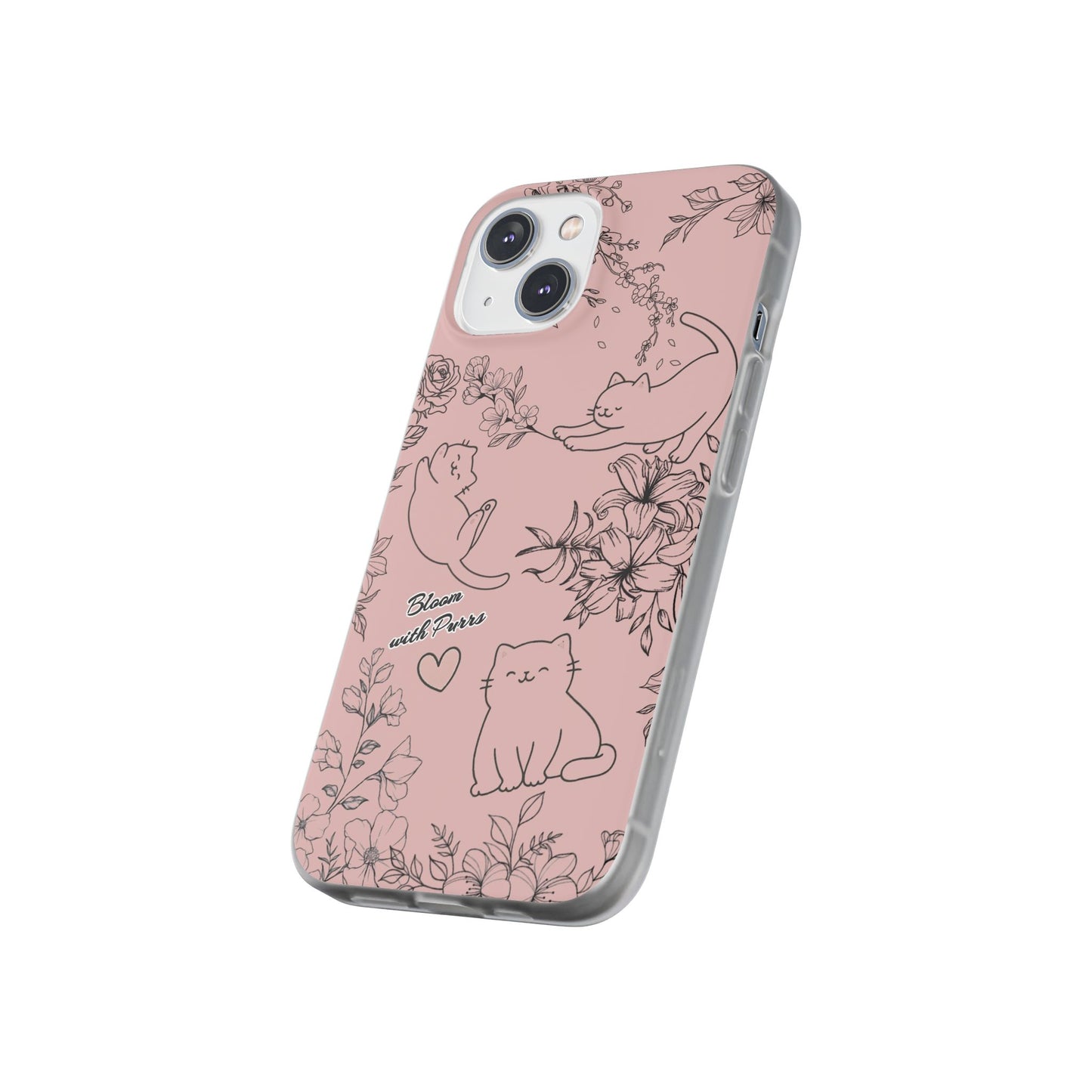Cute Cat Floral Flexi Cases, Phone Covers for Cat Lovers, Pet Gifts, Trendy Tech Accessories, Pink Cat Design