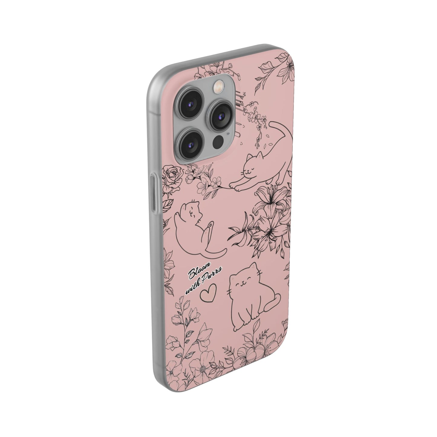 Cute Cat Floral Flexi Cases, Phone Covers for Cat Lovers, Pet Gifts, Trendy Tech Accessories, Pink Cat Design