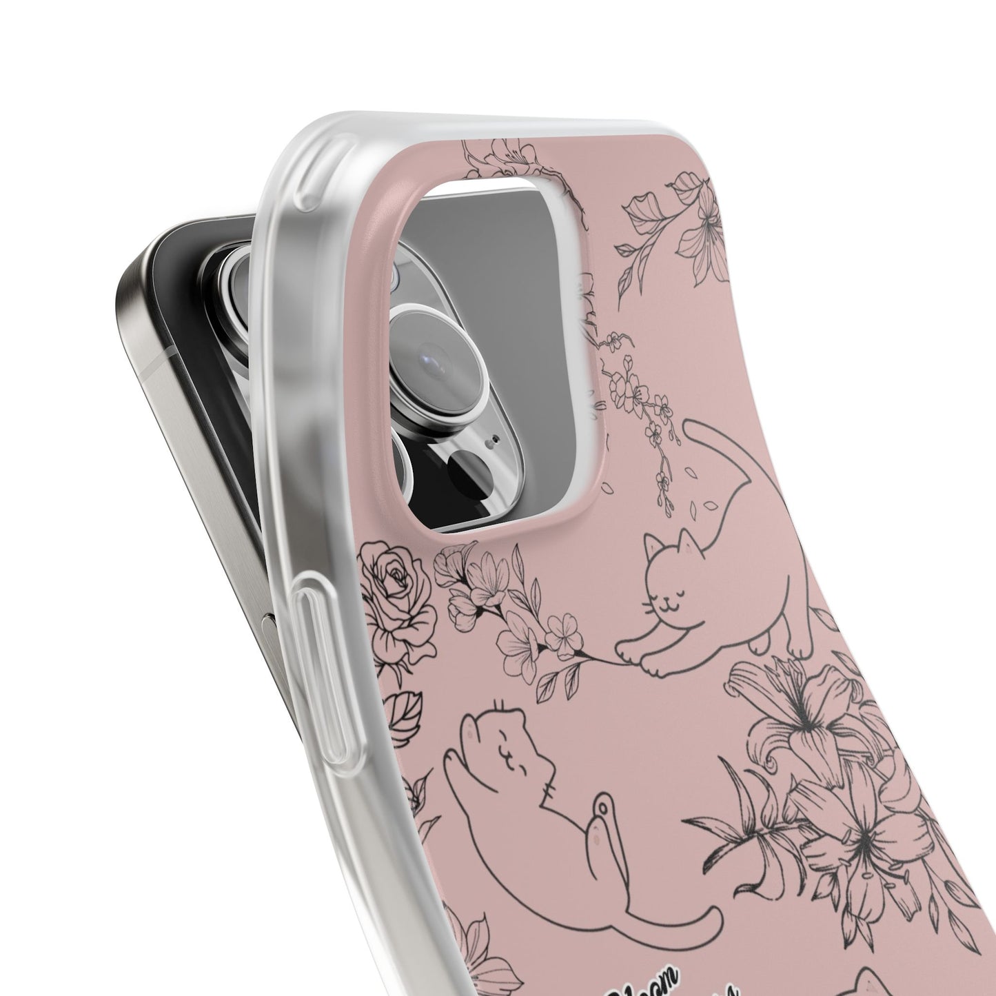 Cute Cat Floral Flexi Cases, Phone Covers for Cat Lovers, Pet Gifts, Trendy Tech Accessories, Pink Cat Design