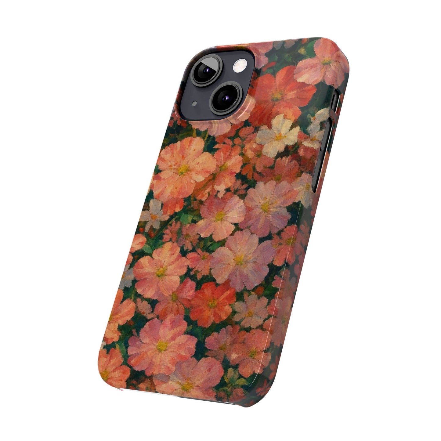 Floral Cluster Slim Phone Case, Pink Red Lavender White, Oil Painting Brushstroke, Artistic Hand-Painted