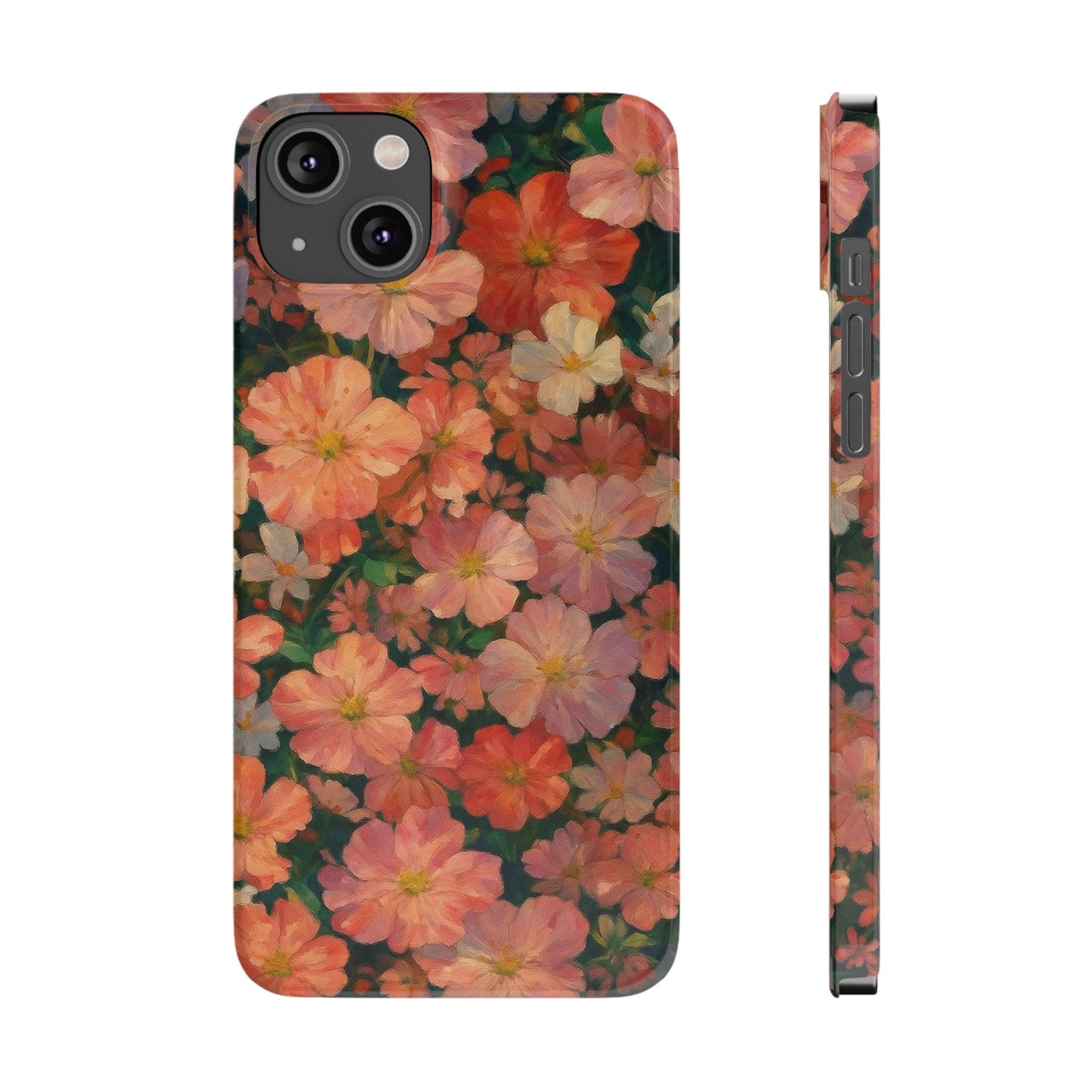 Floral Cluster Slim Phone Case, Pink Red Lavender White, Oil Painting Brushstroke, Artistic Hand-Painted