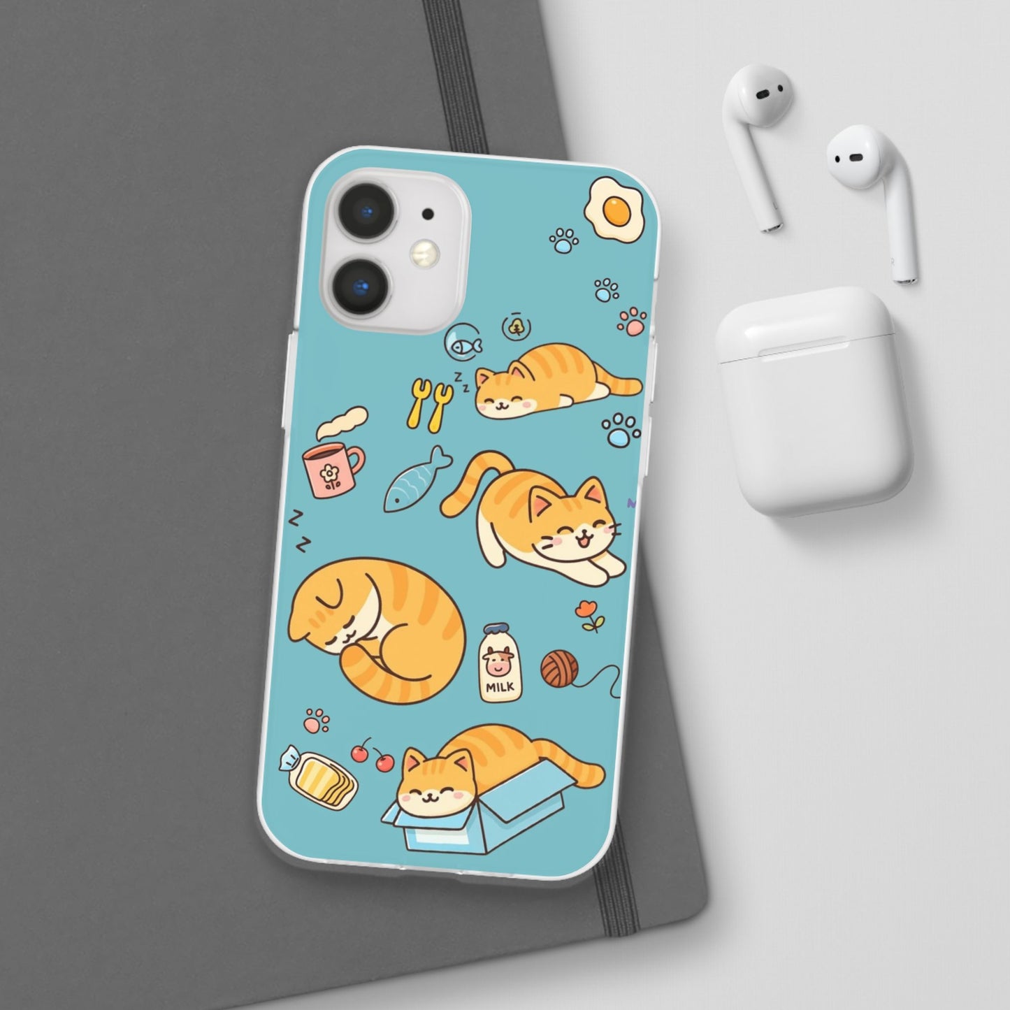 Whimsical Cat Flexi Cases - Cute Pet Lover Gift, Phone Protection, Fun Animal Design, Cat Themed Accessory, Apprehensive Kitten Decor