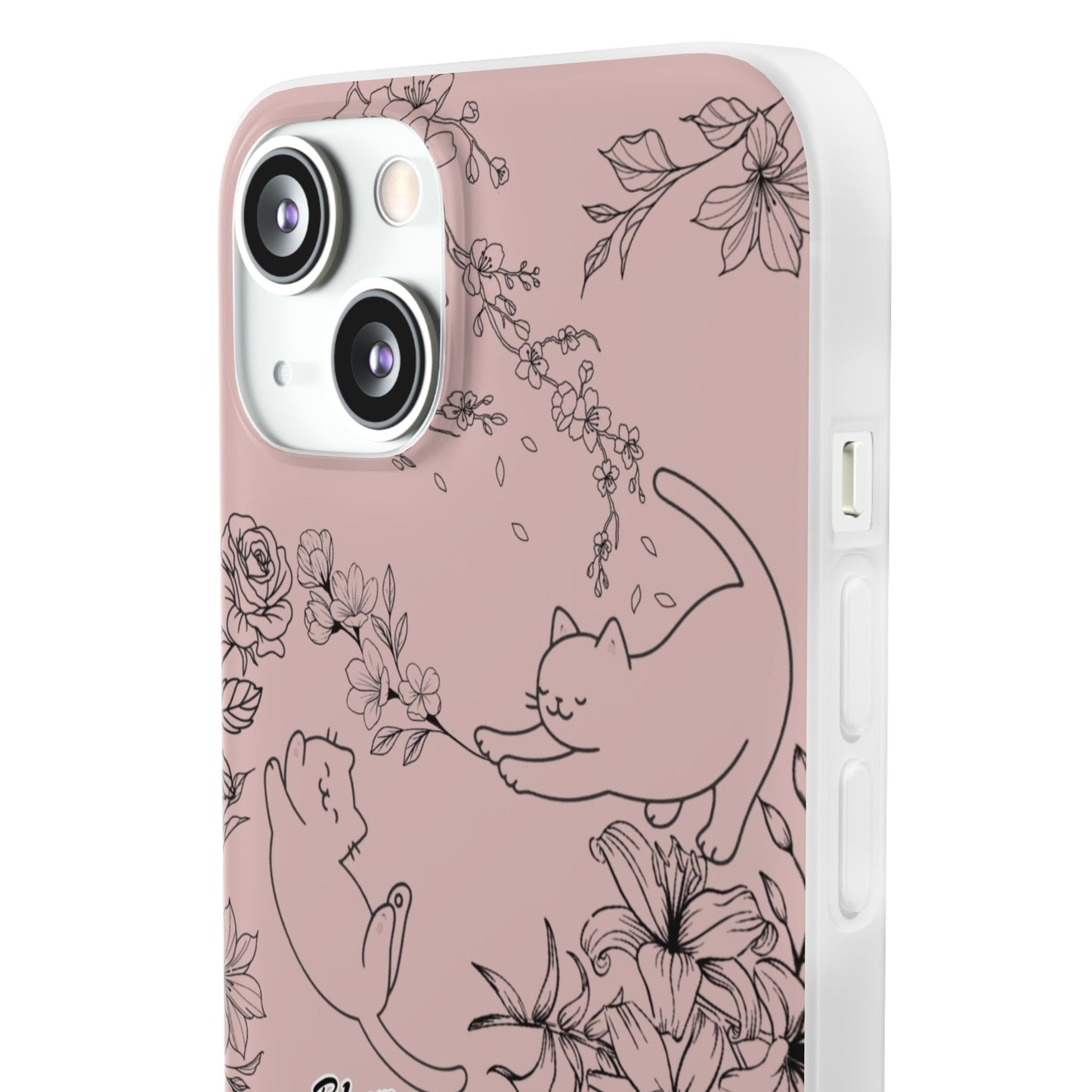 Cute Cat Floral Flexi Cases, Phone Covers for Cat Lovers, Pet Gifts, Trendy Tech Accessories, Pink Cat Design