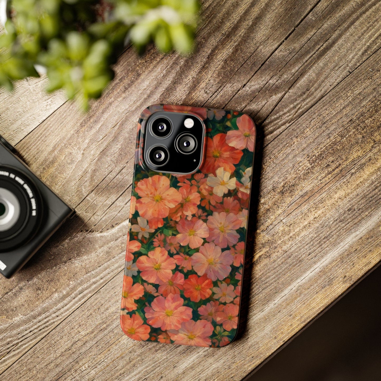 Floral Cluster Slim Phone Case, Pink Red Lavender White, Oil Painting Brushstroke, Artistic Hand-Painted