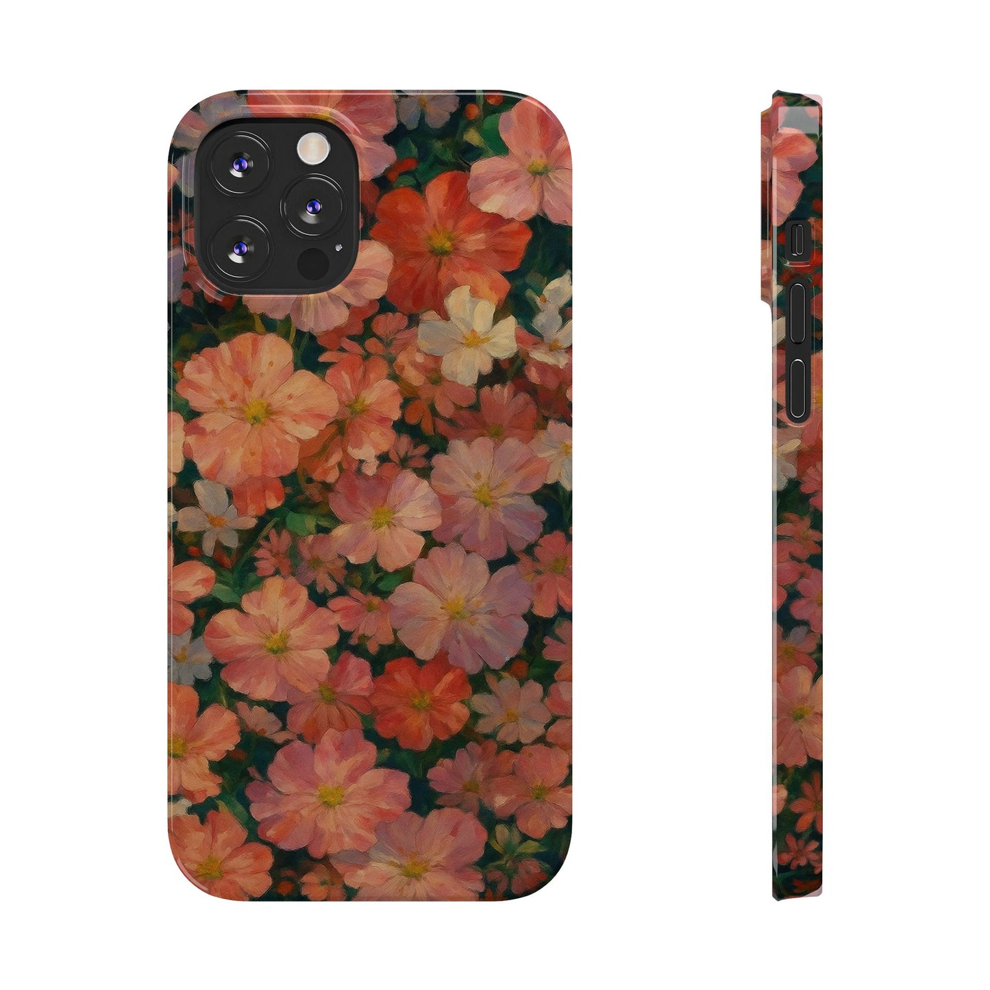Floral Cluster Slim Phone Case, Pink Red Lavender White, Oil Painting Brushstroke, Artistic Hand-Painted