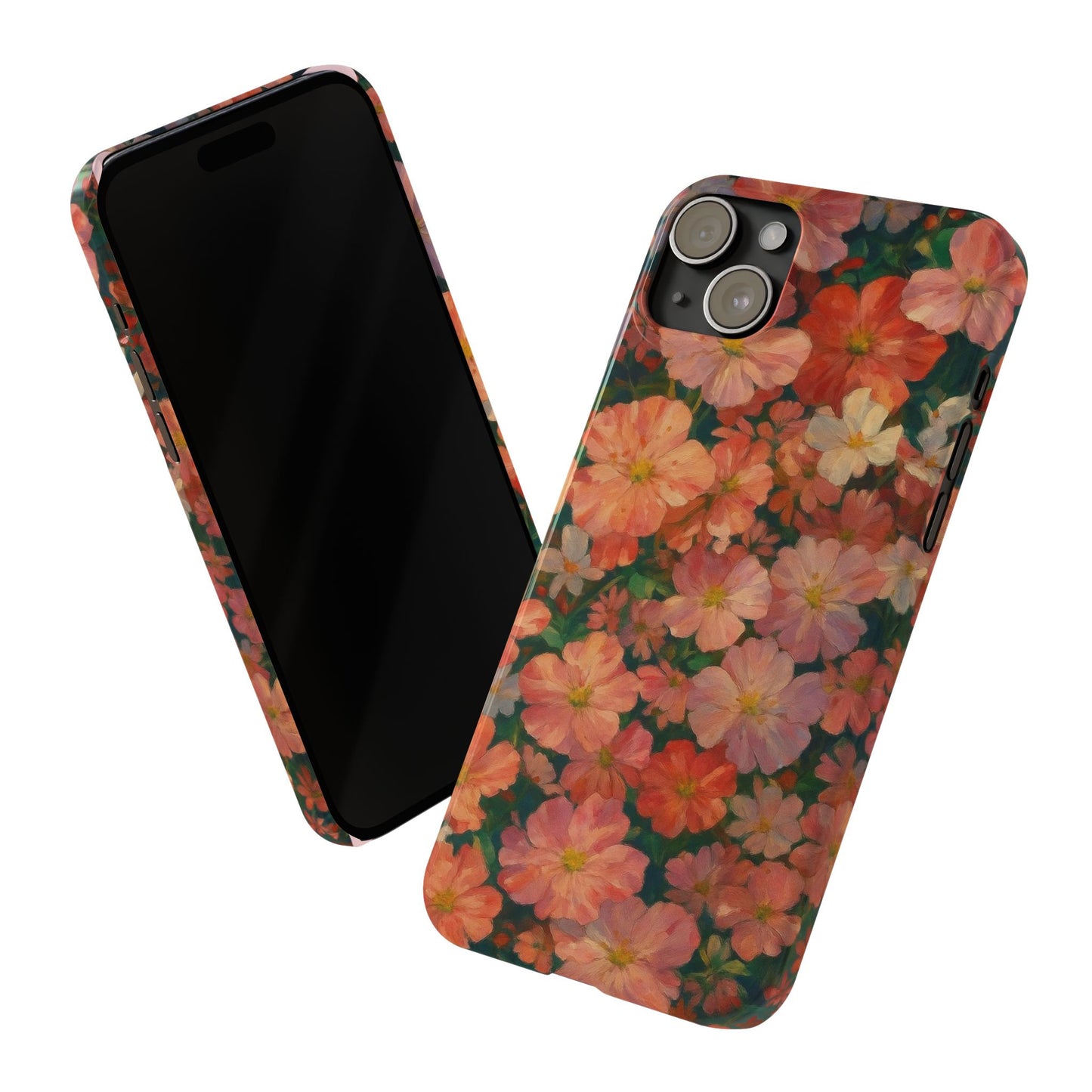 Floral Cluster Slim Phone Case, Pink Red Lavender White, Oil Painting Brushstroke, Artistic Hand-Painted