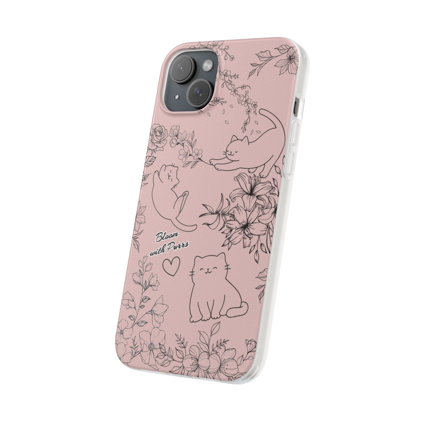 Cute Cat Floral Flexi Cases, Phone Covers for Cat Lovers, Pet Gifts, Trendy Tech Accessories, Pink Cat Design