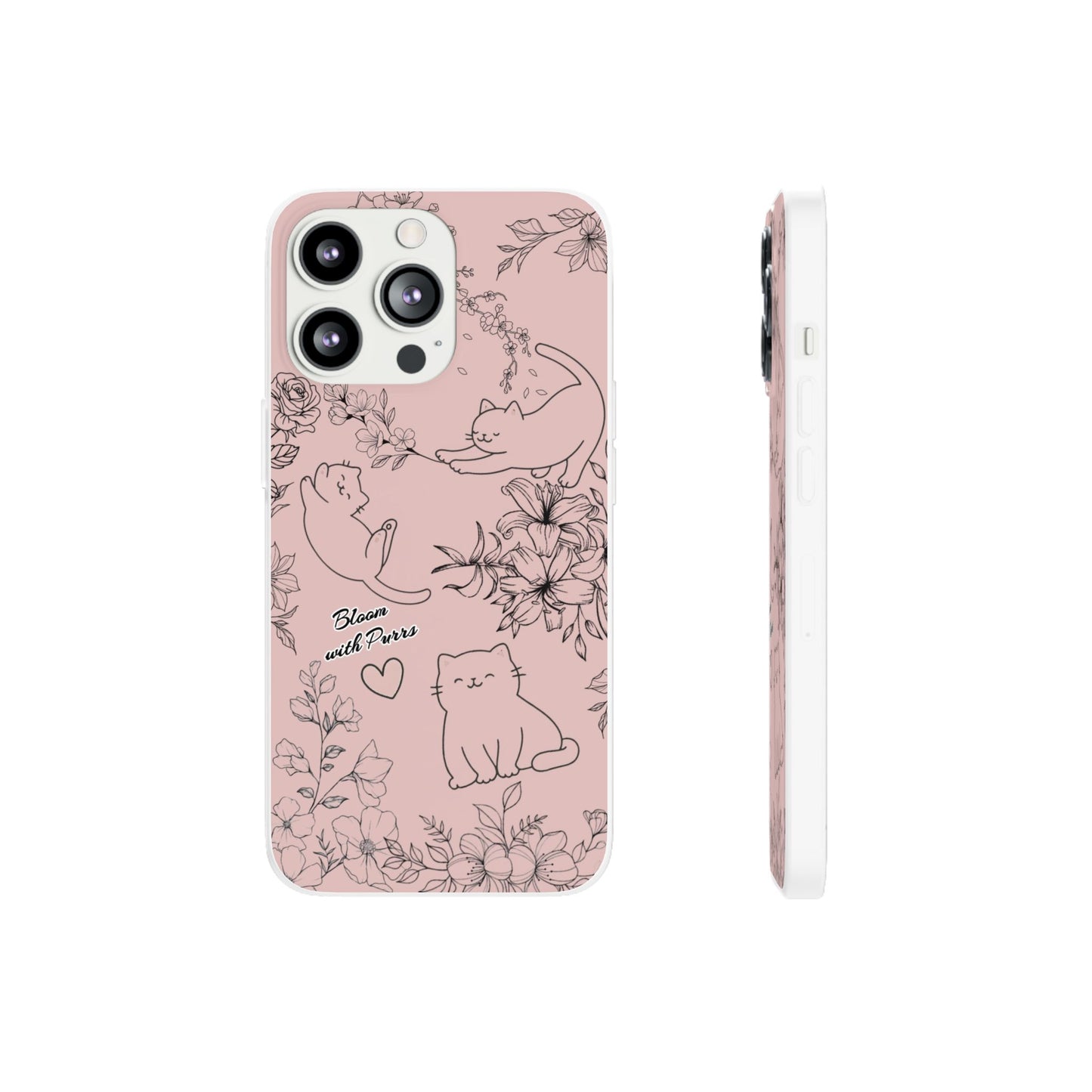Cute Cat Floral Flexi Cases, Phone Covers for Cat Lovers, Pet Gifts, Trendy Tech Accessories, Pink Cat Design