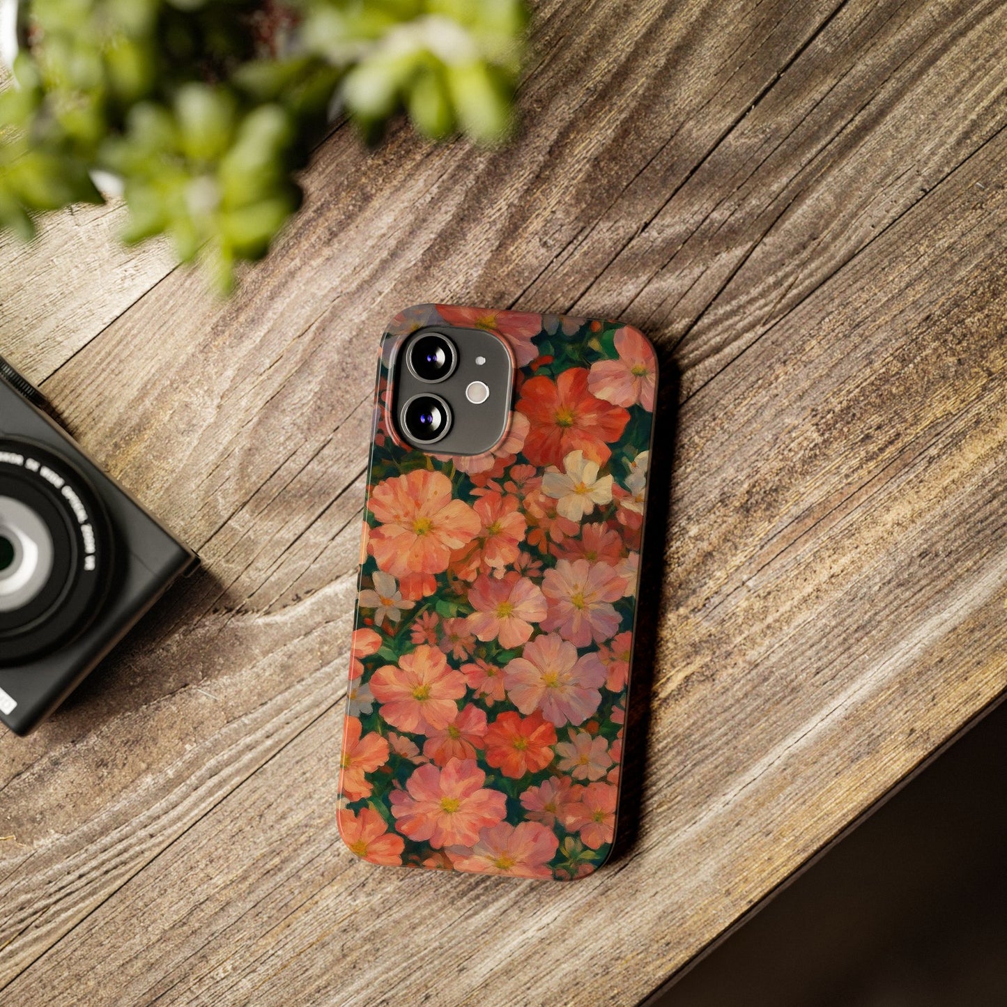 Floral Cluster Slim Phone Case, Pink Red Lavender White, Oil Painting Brushstroke, Artistic Hand-Painted