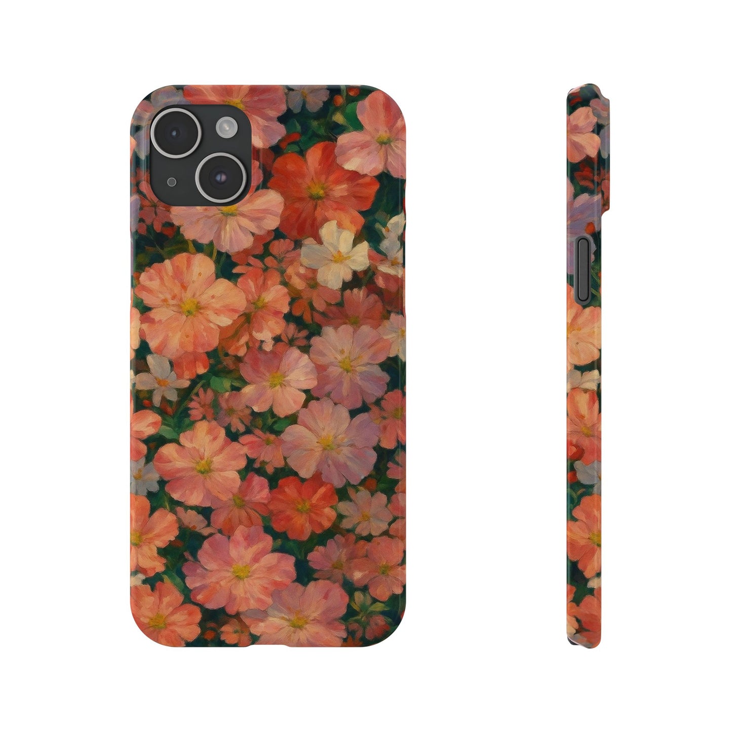 Floral Cluster Slim Phone Case, Pink Red Lavender White, Oil Painting Brushstroke, Artistic Hand-Painted