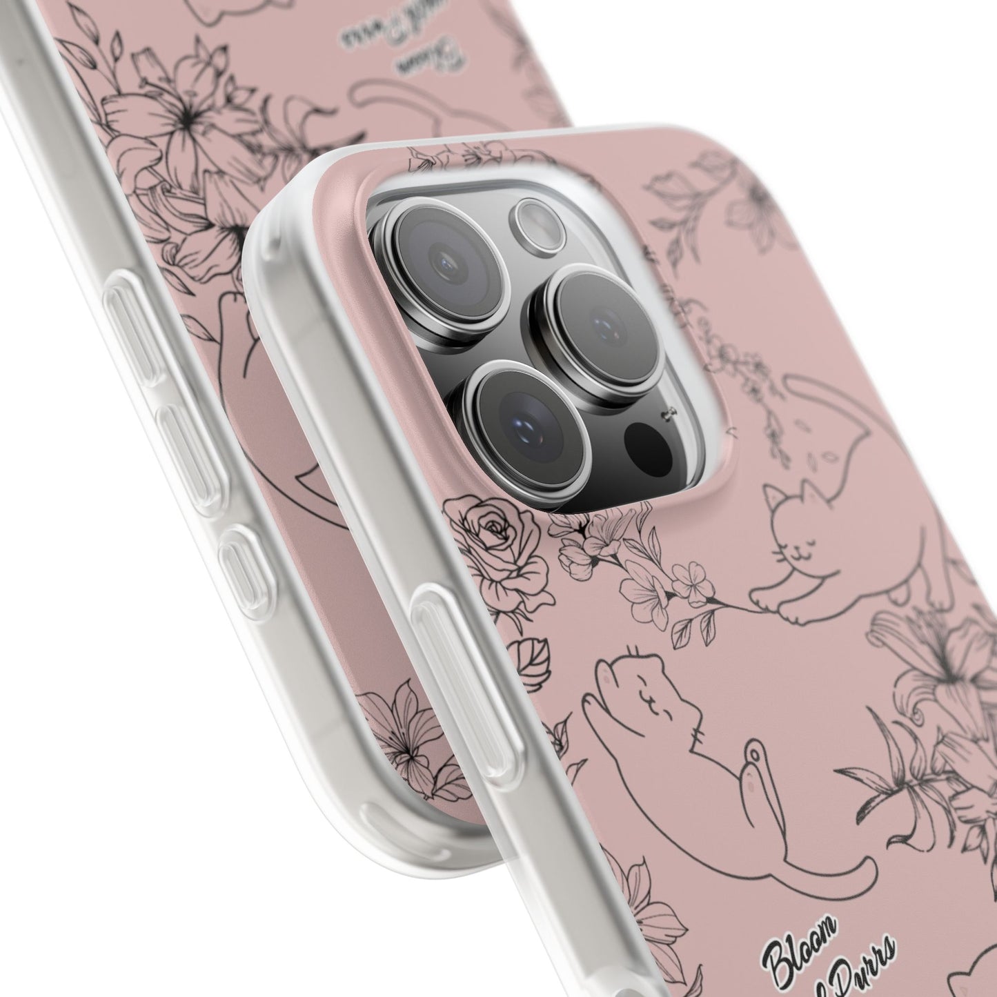 Cute Cat Floral Flexi Cases, Phone Covers for Cat Lovers, Pet Gifts, Trendy Tech Accessories, Pink Cat Design