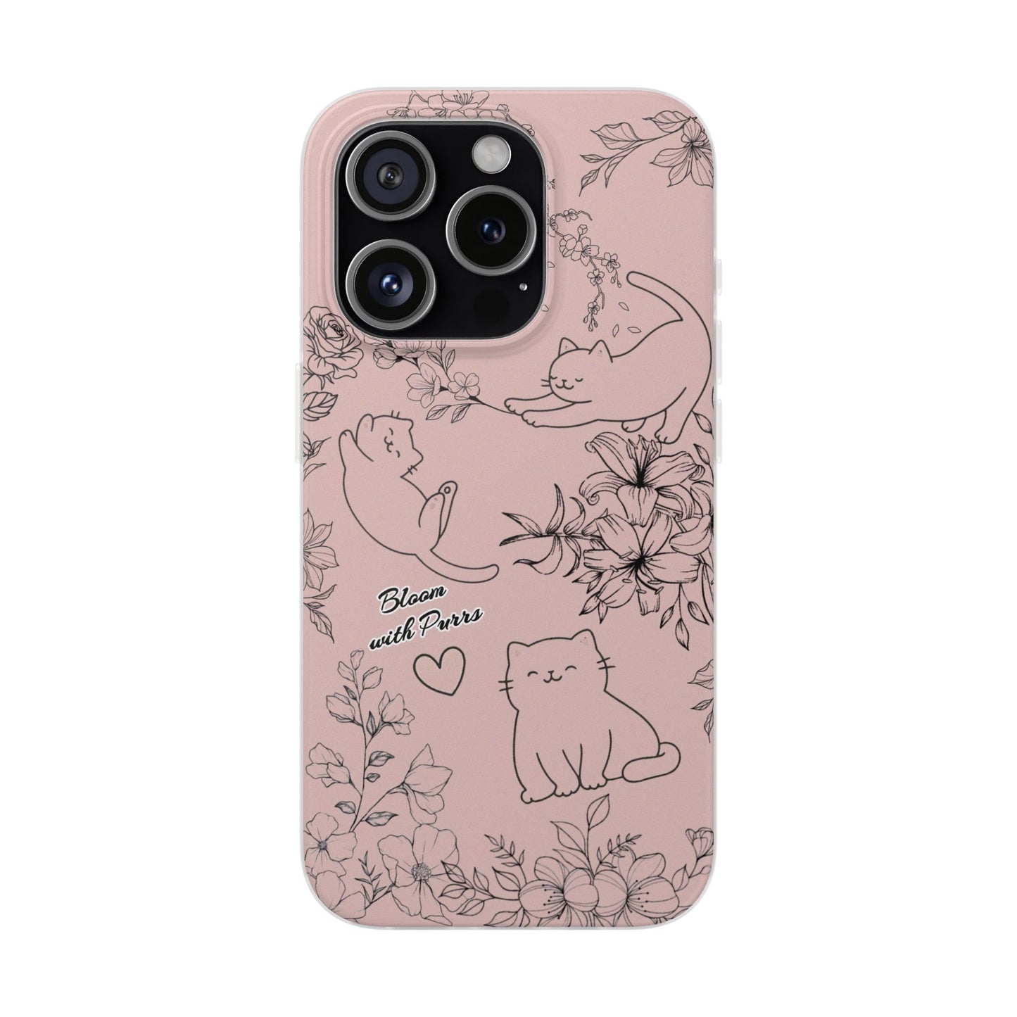 Cute Cat Floral Flexi Cases, Phone Covers for Cat Lovers, Pet Gifts, Trendy Tech Accessories, Pink Cat Design