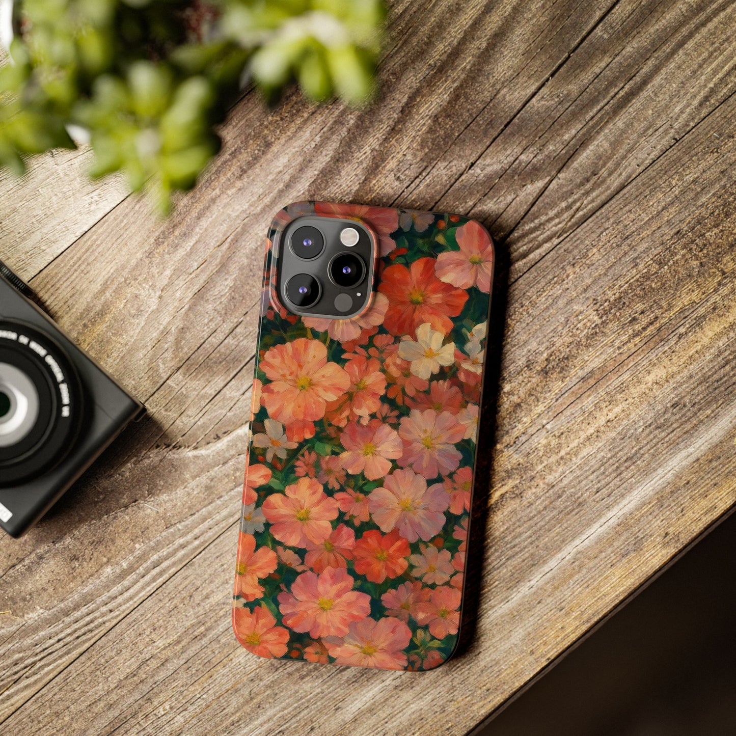 Floral Cluster Slim Phone Case, Pink Red Lavender White, Oil Painting Brushstroke, Artistic Hand-Painted
