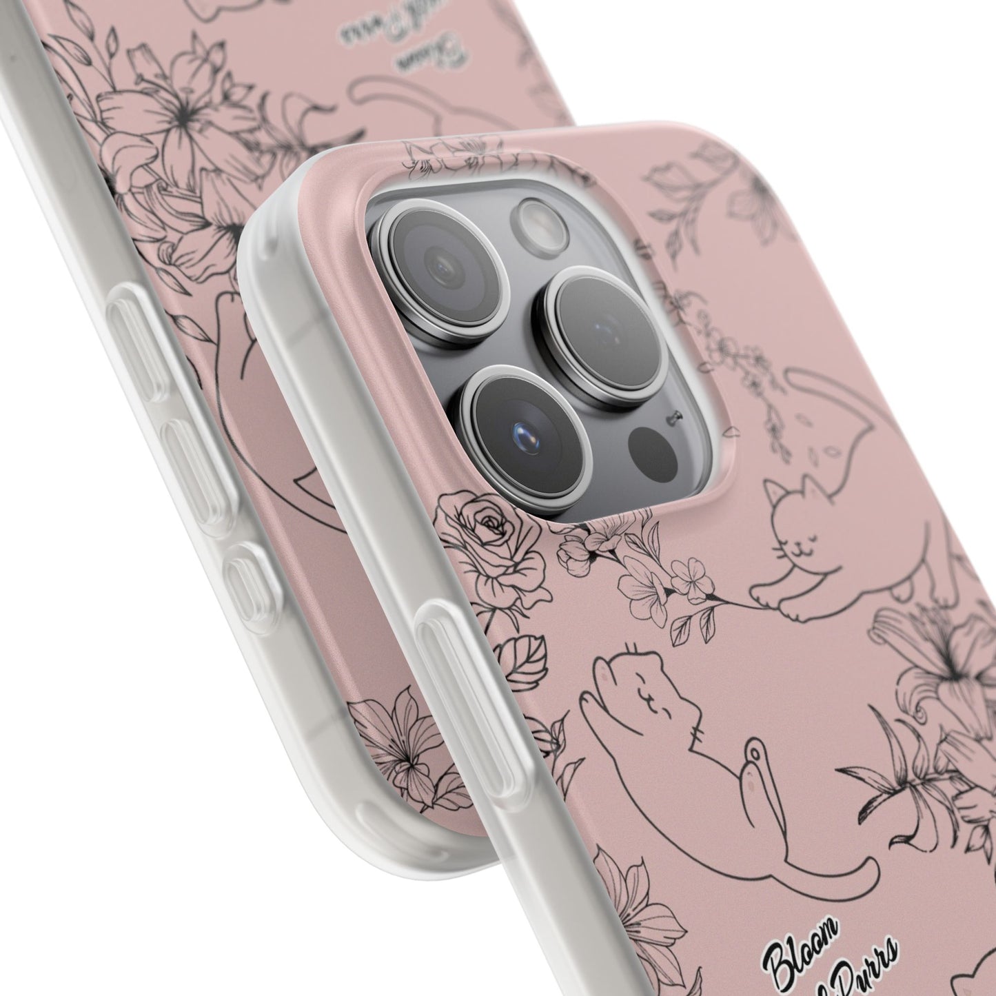 Cute Cat Floral Flexi Cases, Phone Covers for Cat Lovers, Pet Gifts, Trendy Tech Accessories, Pink Cat Design