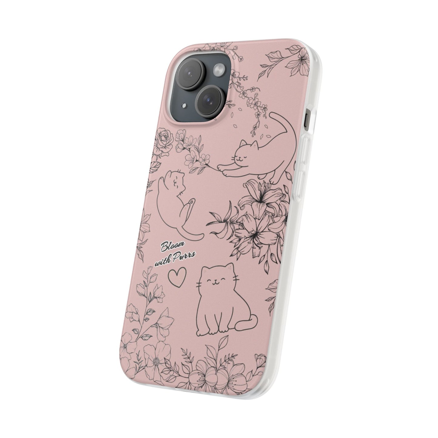 Cute Cat Floral Flexi Cases, Phone Covers for Cat Lovers, Pet Gifts, Trendy Tech Accessories, Pink Cat Design