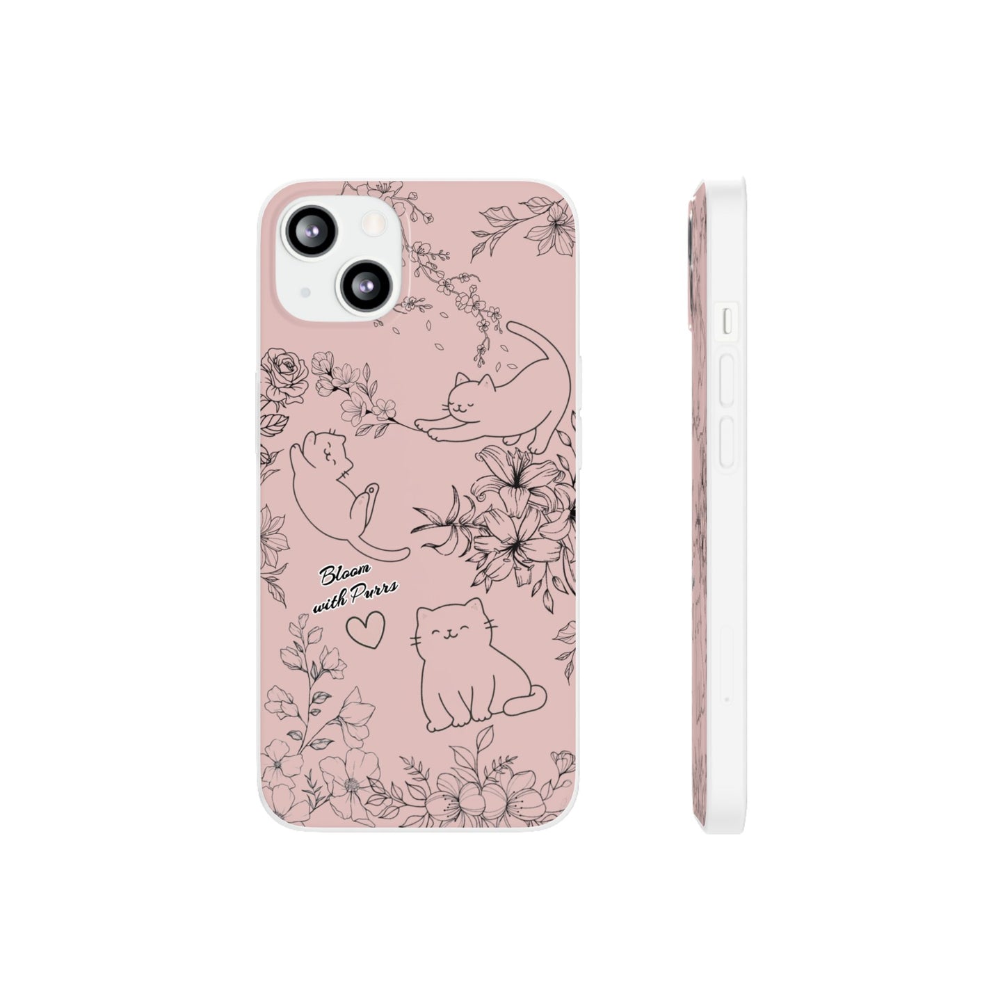 Cute Cat Floral Flexi Cases, Phone Covers for Cat Lovers, Pet Gifts, Trendy Tech Accessories, Pink Cat Design