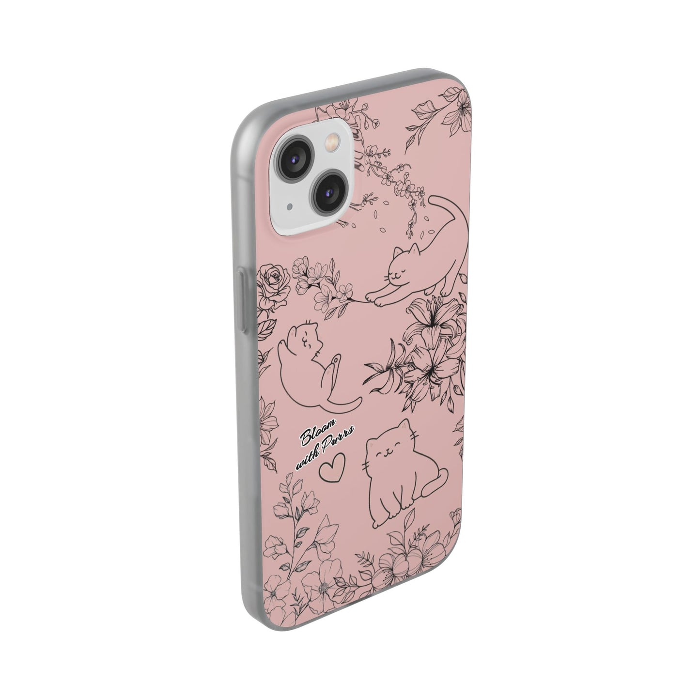 Cute Cat Floral Flexi Cases, Phone Covers for Cat Lovers, Pet Gifts, Trendy Tech Accessories, Pink Cat Design
