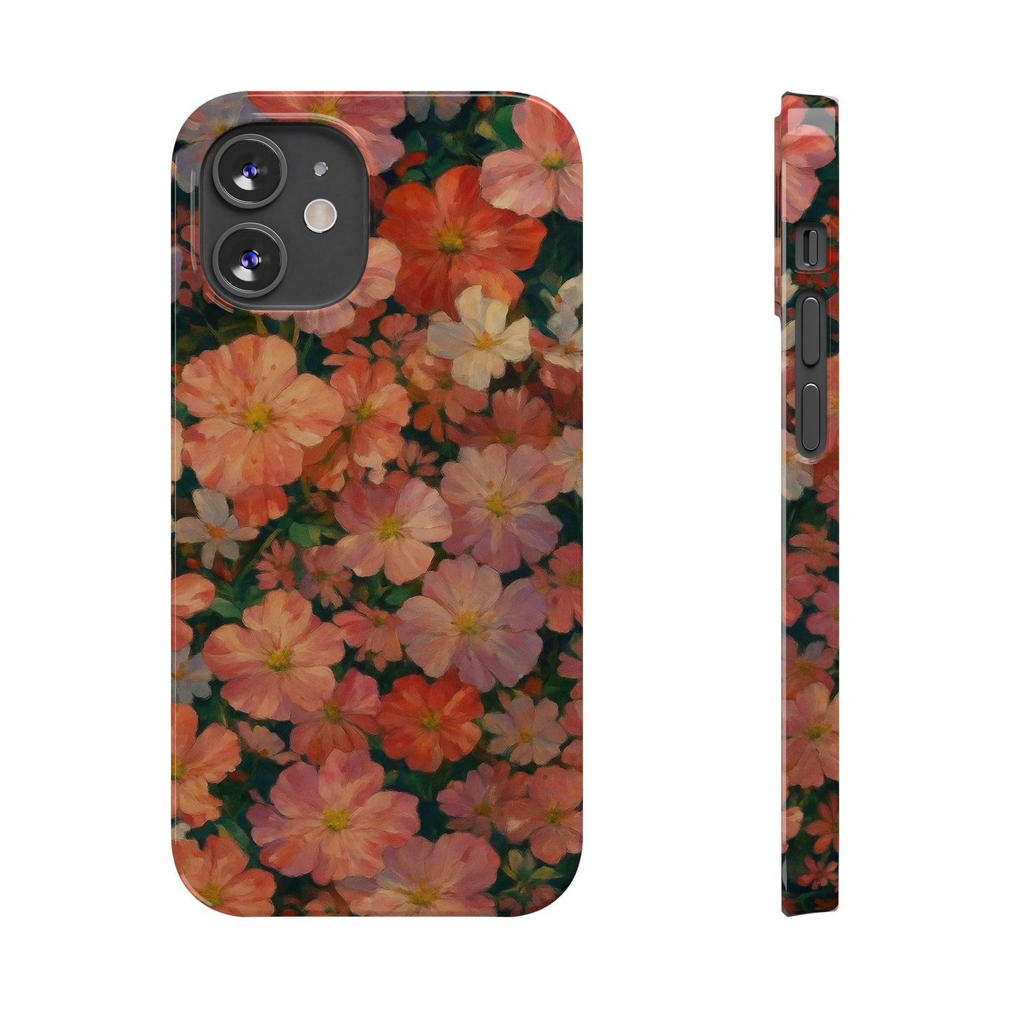Floral Cluster Slim Phone Case, Pink Red Lavender White, Oil Painting Brushstroke, Artistic Hand-Painted