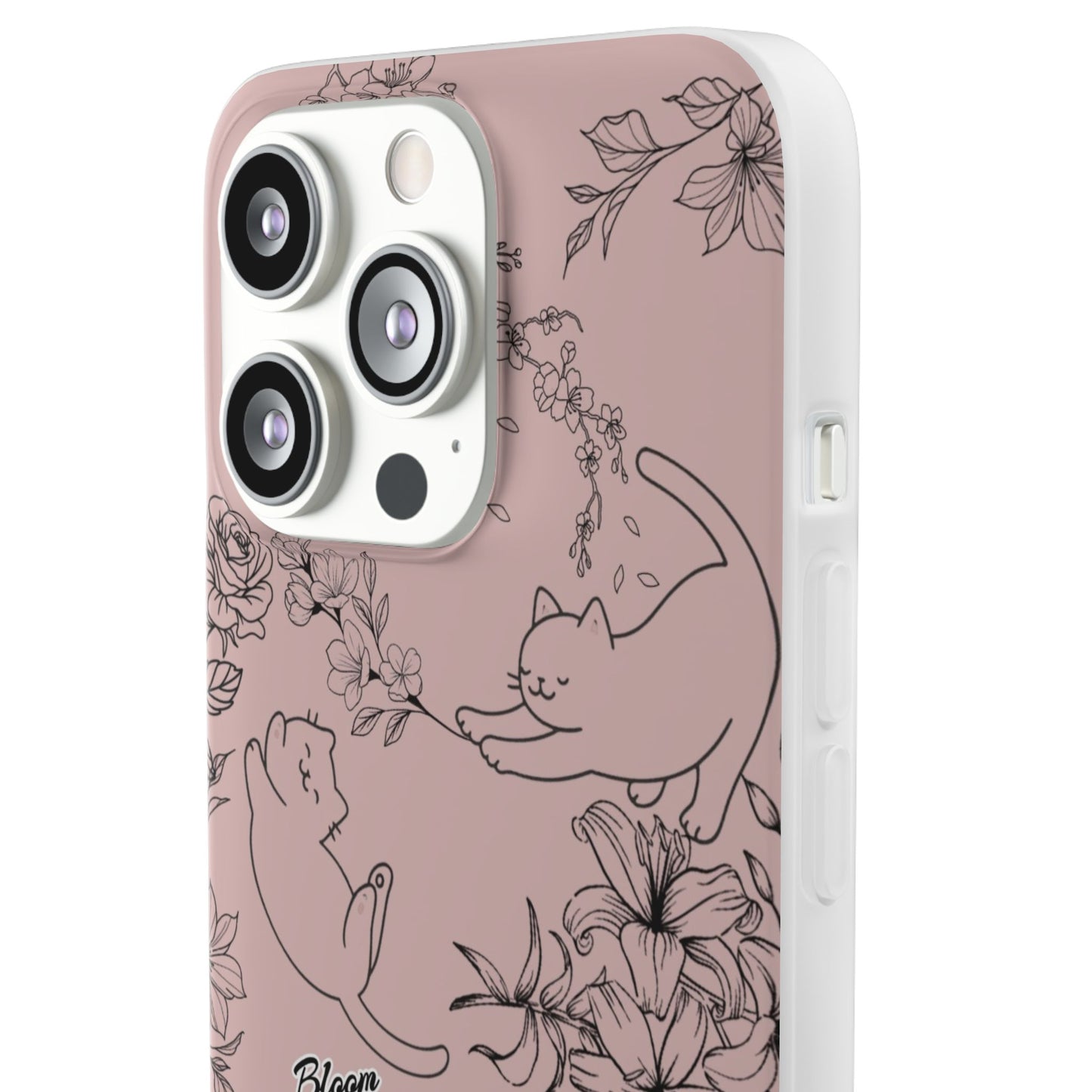 Cute Cat Floral Flexi Cases, Phone Covers for Cat Lovers, Pet Gifts, Trendy Tech Accessories, Pink Cat Design