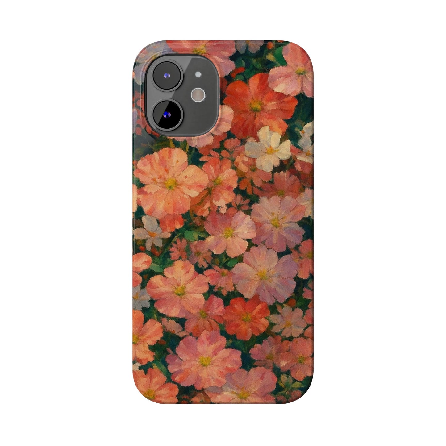 Floral Cluster Slim Phone Case, Pink Red Lavender White, Oil Painting Brushstroke, Artistic Hand-Painted