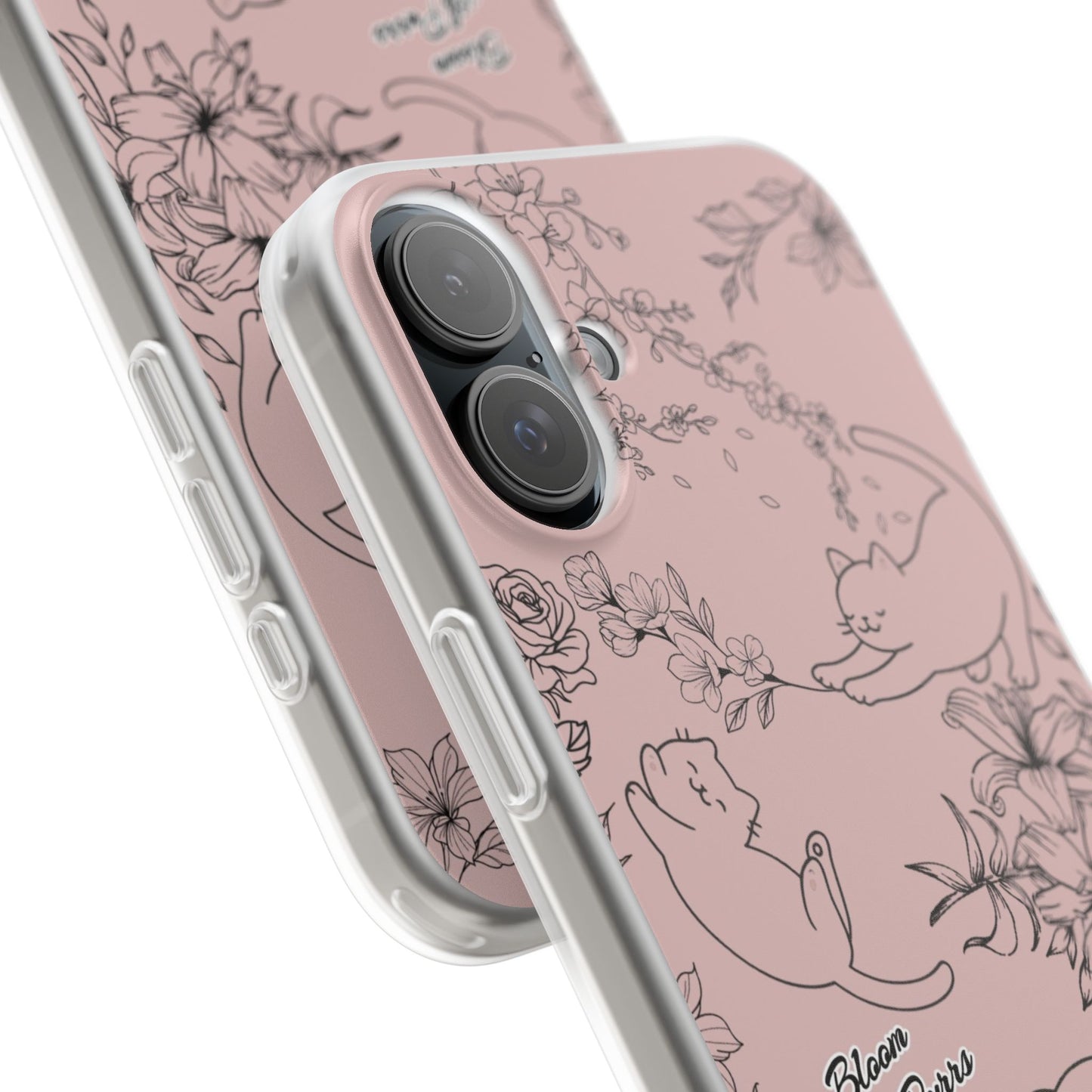 Cute Cat Floral Flexi Cases, Phone Covers for Cat Lovers, Pet Gifts, Trendy Tech Accessories, Pink Cat Design