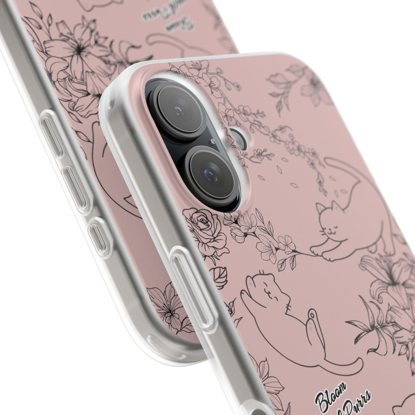 Cute Cat Floral Flexi Cases, Phone Covers for Cat Lovers, Pet Gifts, Trendy Tech Accessories, Pink Cat Design