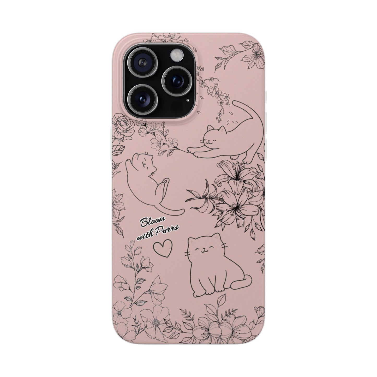 Cute Cat Floral Flexi Cases, Phone Covers for Cat Lovers, Pet Gifts, Trendy Tech Accessories, Pink Cat Design