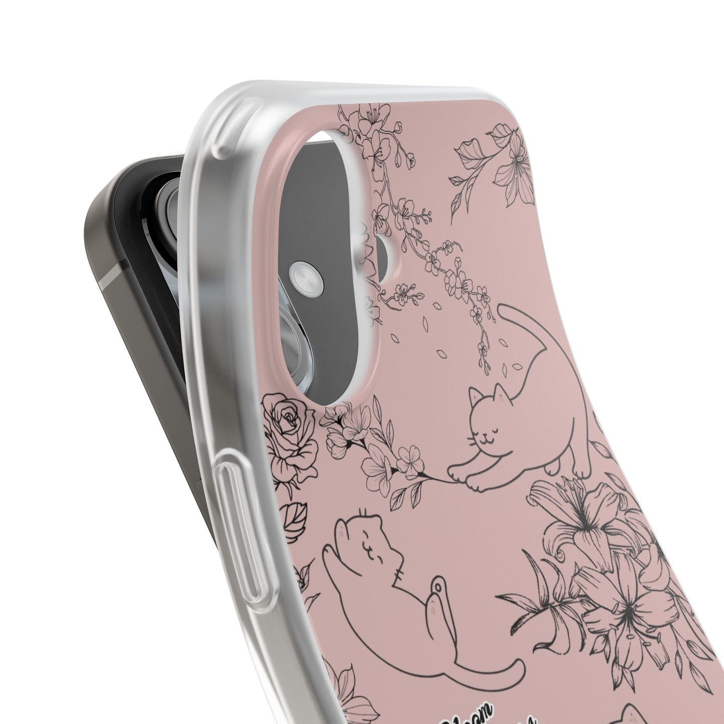 Cute Cat Floral Flexi Cases, Phone Covers for Cat Lovers, Pet Gifts, Trendy Tech Accessories, Pink Cat Design