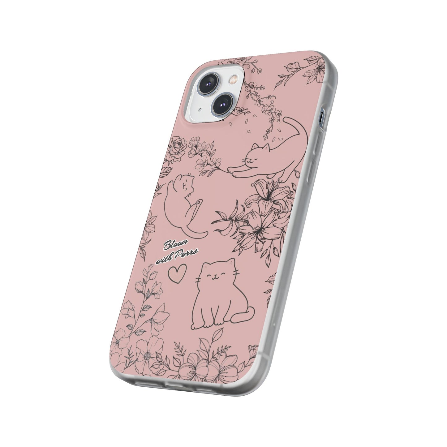 Cute Cat Floral Flexi Cases, Phone Covers for Cat Lovers, Pet Gifts, Trendy Tech Accessories, Pink Cat Design