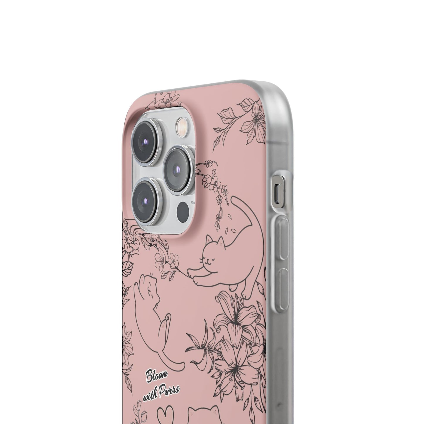 Cute Cat Floral Flexi Cases, Phone Covers for Cat Lovers, Pet Gifts, Trendy Tech Accessories, Pink Cat Design