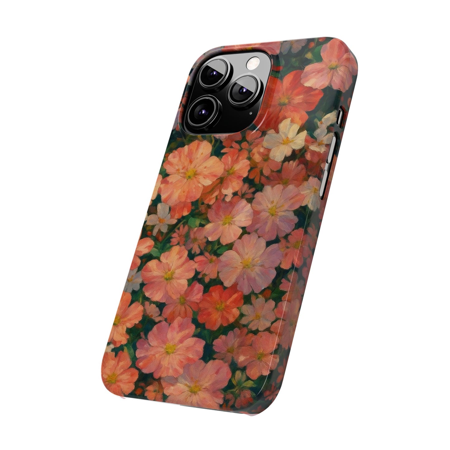 Floral Cluster Slim Phone Case, Pink Red Lavender White, Oil Painting Brushstroke, Artistic Hand-Painted
