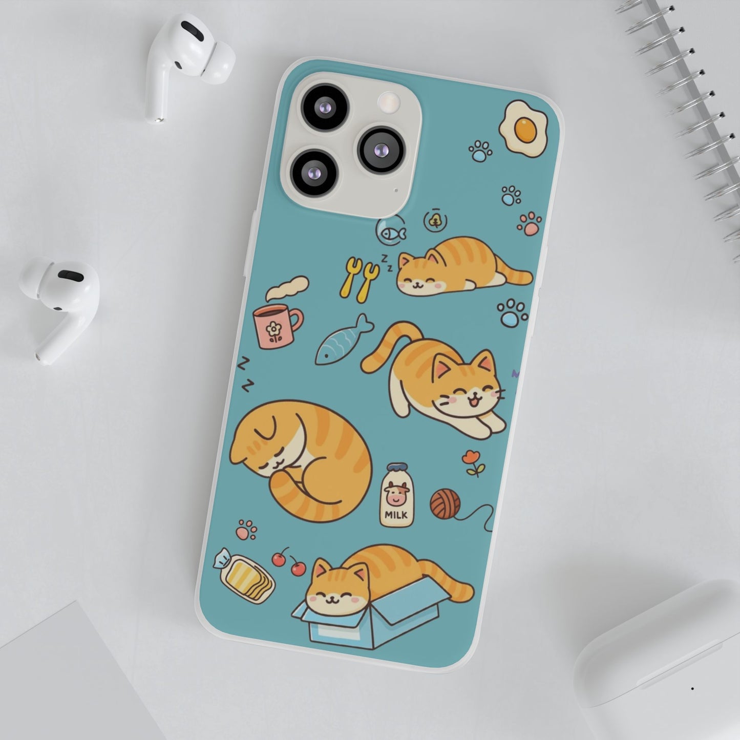 Whimsical Cat Flexi Cases - Cute Pet Lover Gift, Phone Protection, Fun Animal Design, Cat Themed Accessory, Apprehensive Kitten Decor