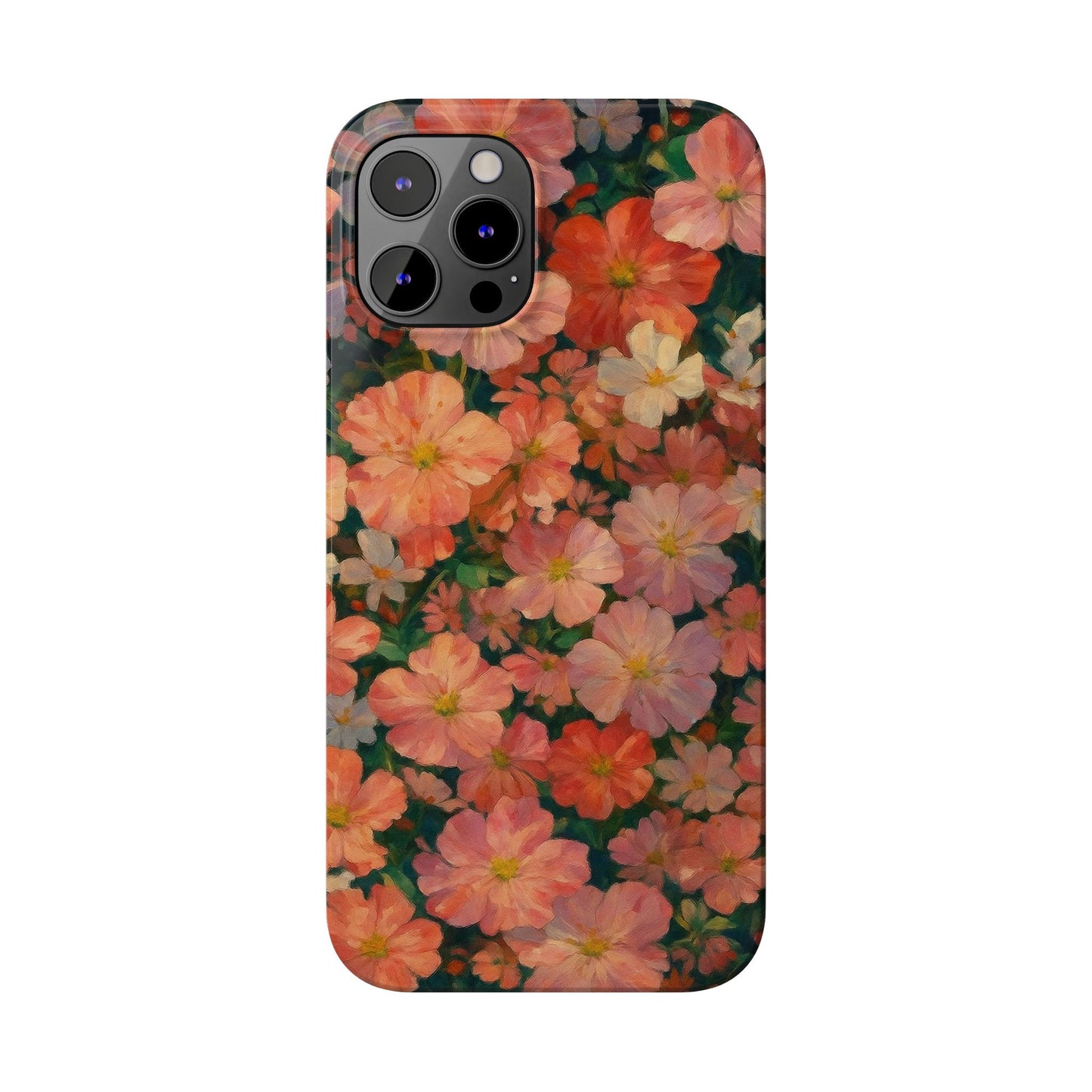 Floral Cluster Slim Phone Case, Pink Red Lavender White, Oil Painting Brushstroke, Artistic Hand-Painted