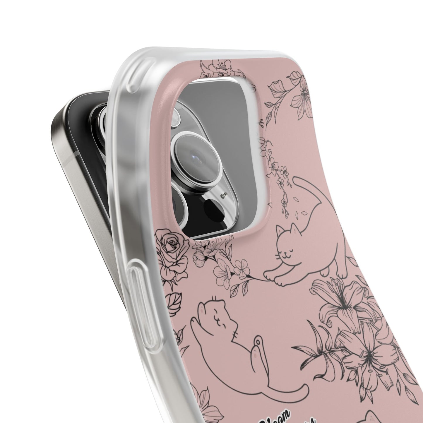 Cute Cat Floral Flexi Cases, Phone Covers for Cat Lovers, Pet Gifts, Trendy Tech Accessories, Pink Cat Design