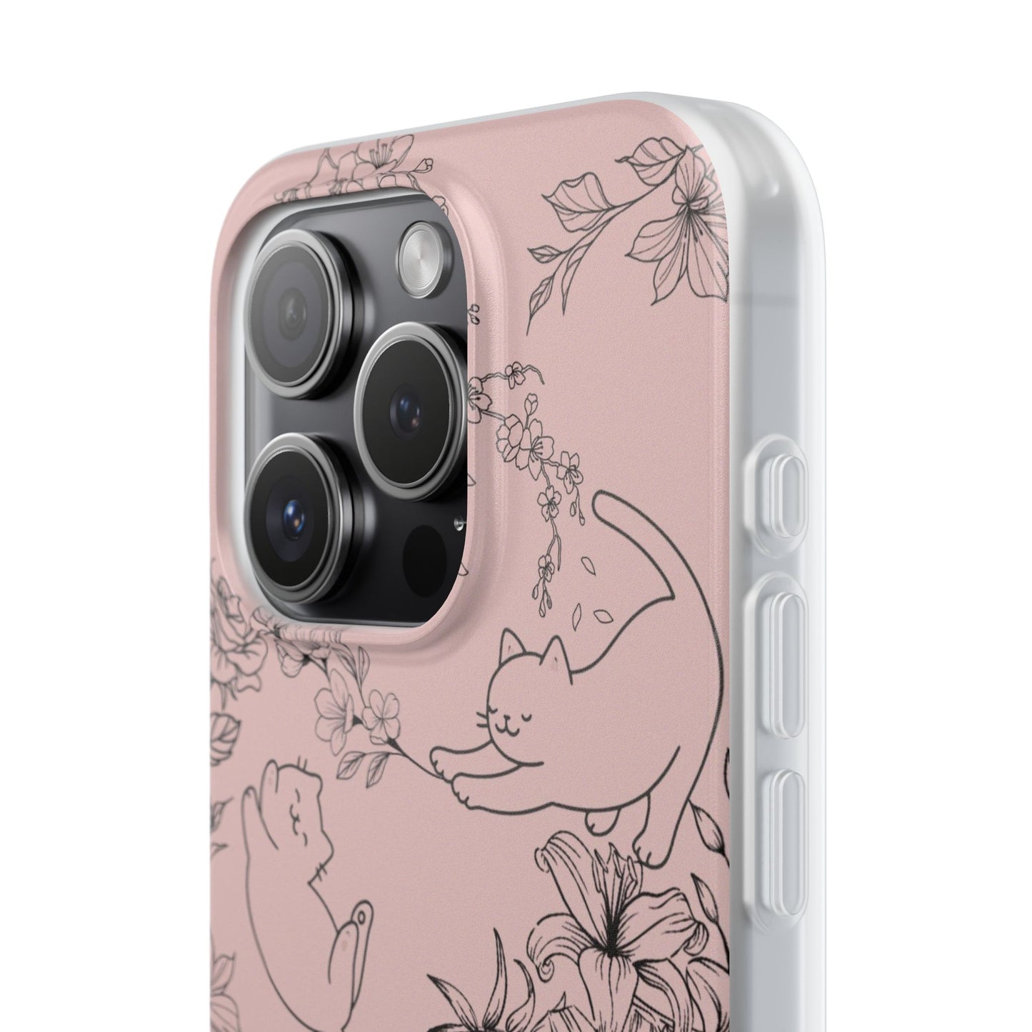 Cute Cat Floral Flexi Cases, Phone Covers for Cat Lovers, Pet Gifts, Trendy Tech Accessories, Pink Cat Design
