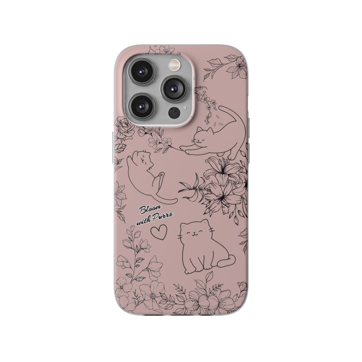 Cute Cat Floral Flexi Cases, Phone Covers for Cat Lovers, Pet Gifts, Trendy Tech Accessories, Pink Cat Design