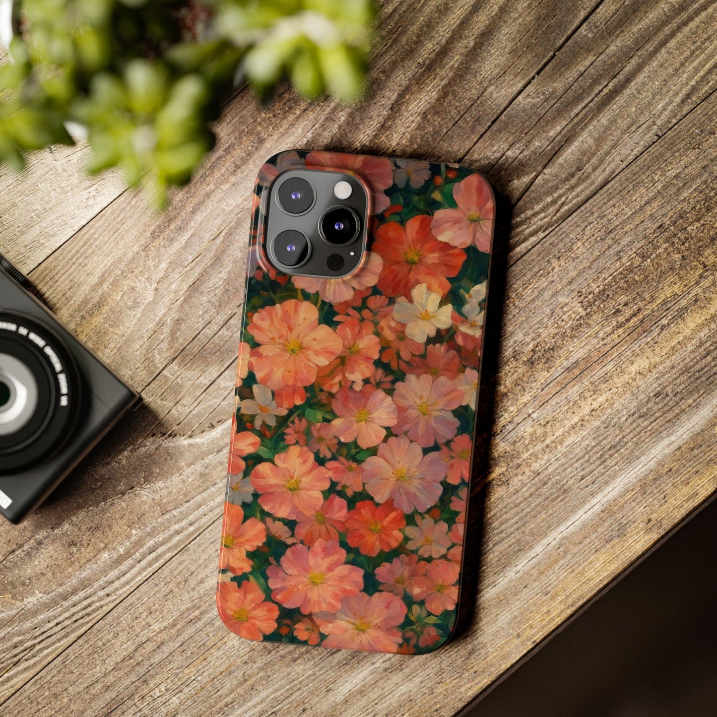Floral Cluster Slim Phone Case, Pink Red Lavender White, Oil Painting Brushstroke, Artistic Hand-Painted