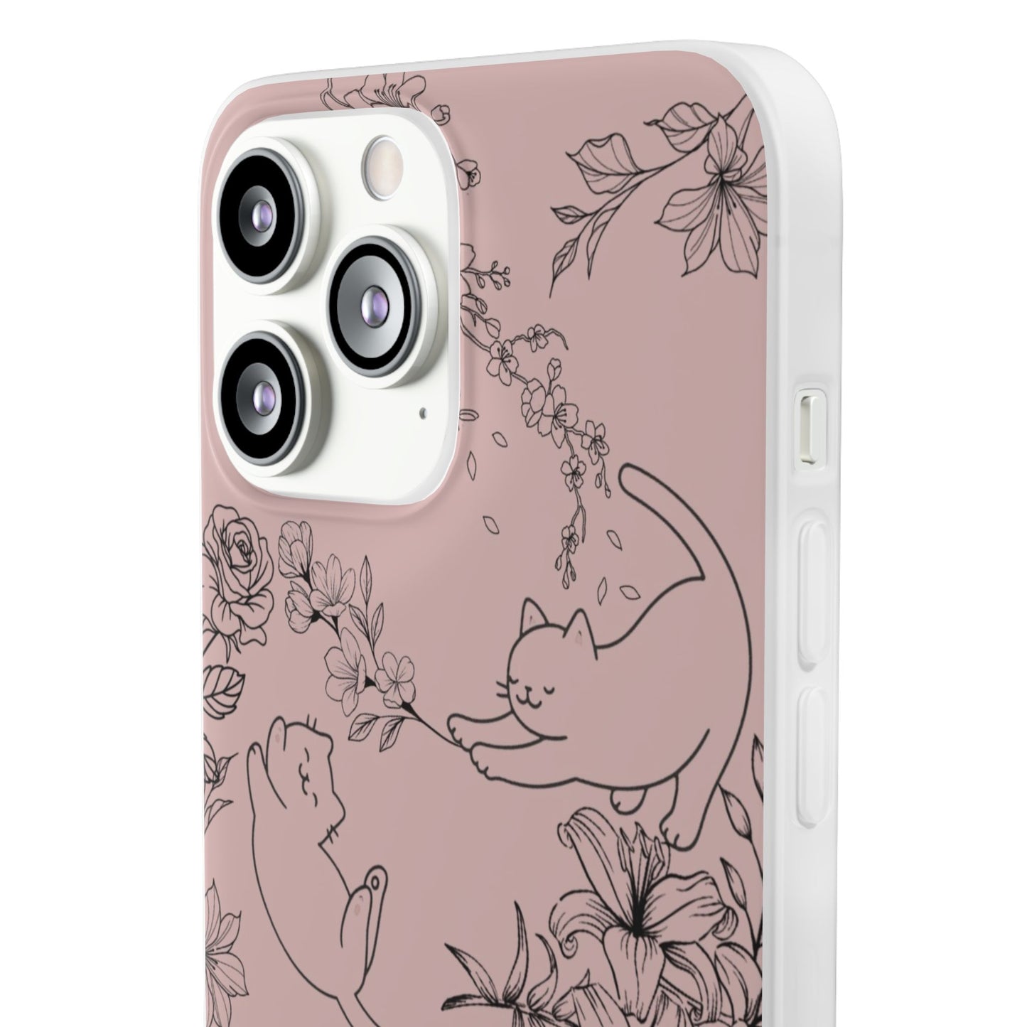 Cute Cat Floral Flexi Cases, Phone Covers for Cat Lovers, Pet Gifts, Trendy Tech Accessories, Pink Cat Design